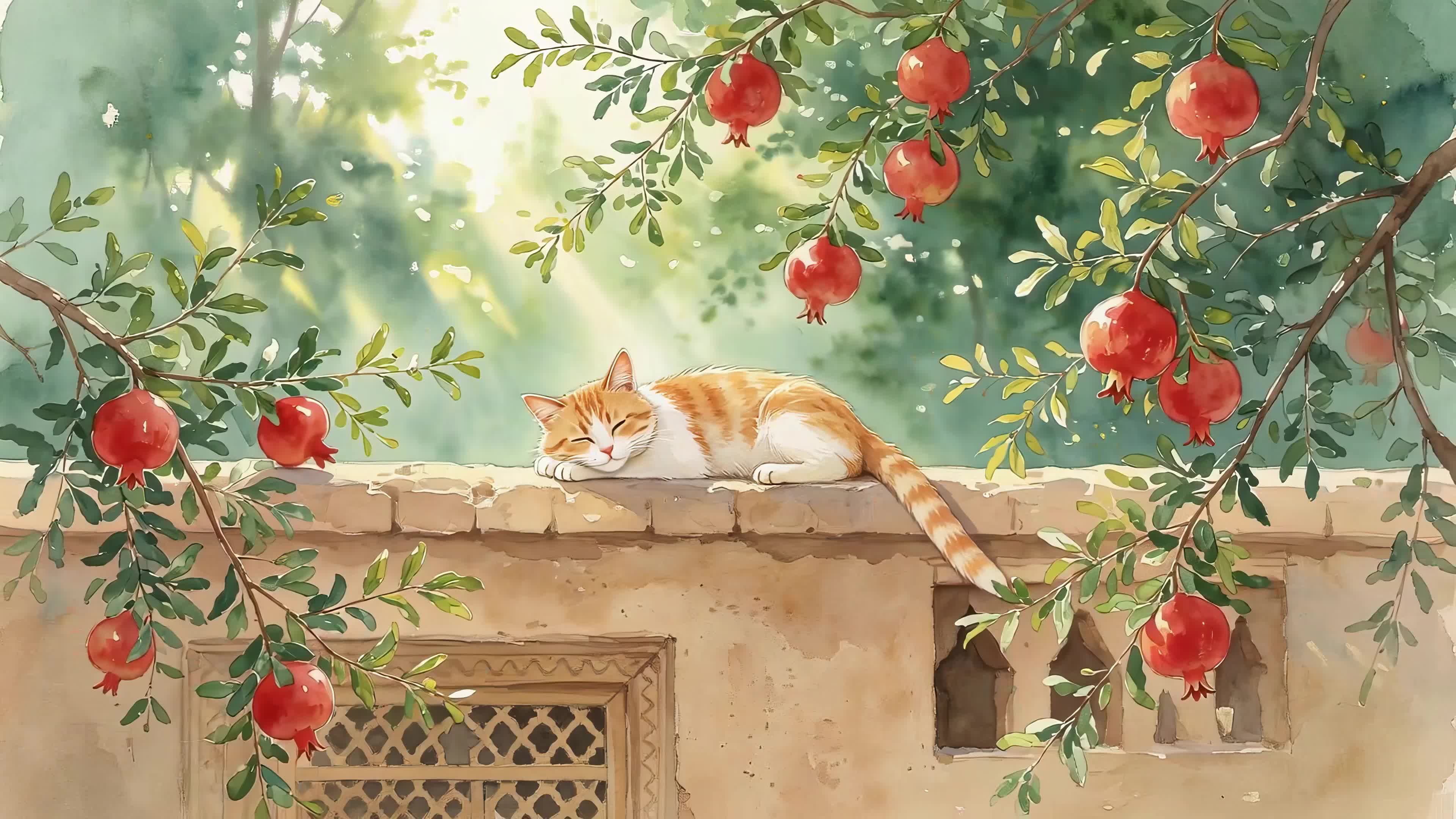 石榴树下的猫咪