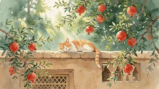 石榴树下的猫咪