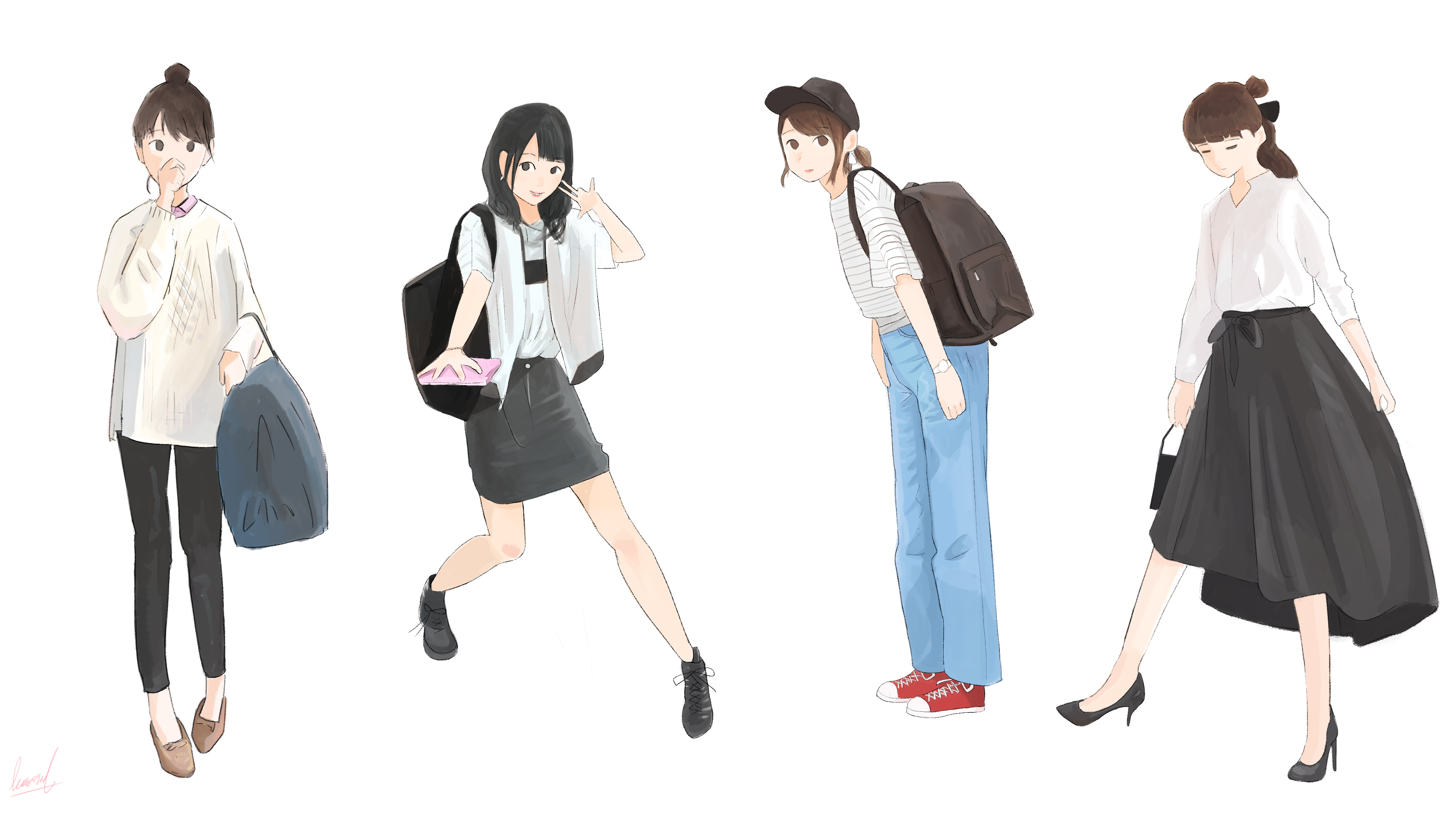 4个可爱时尚女生插画4k