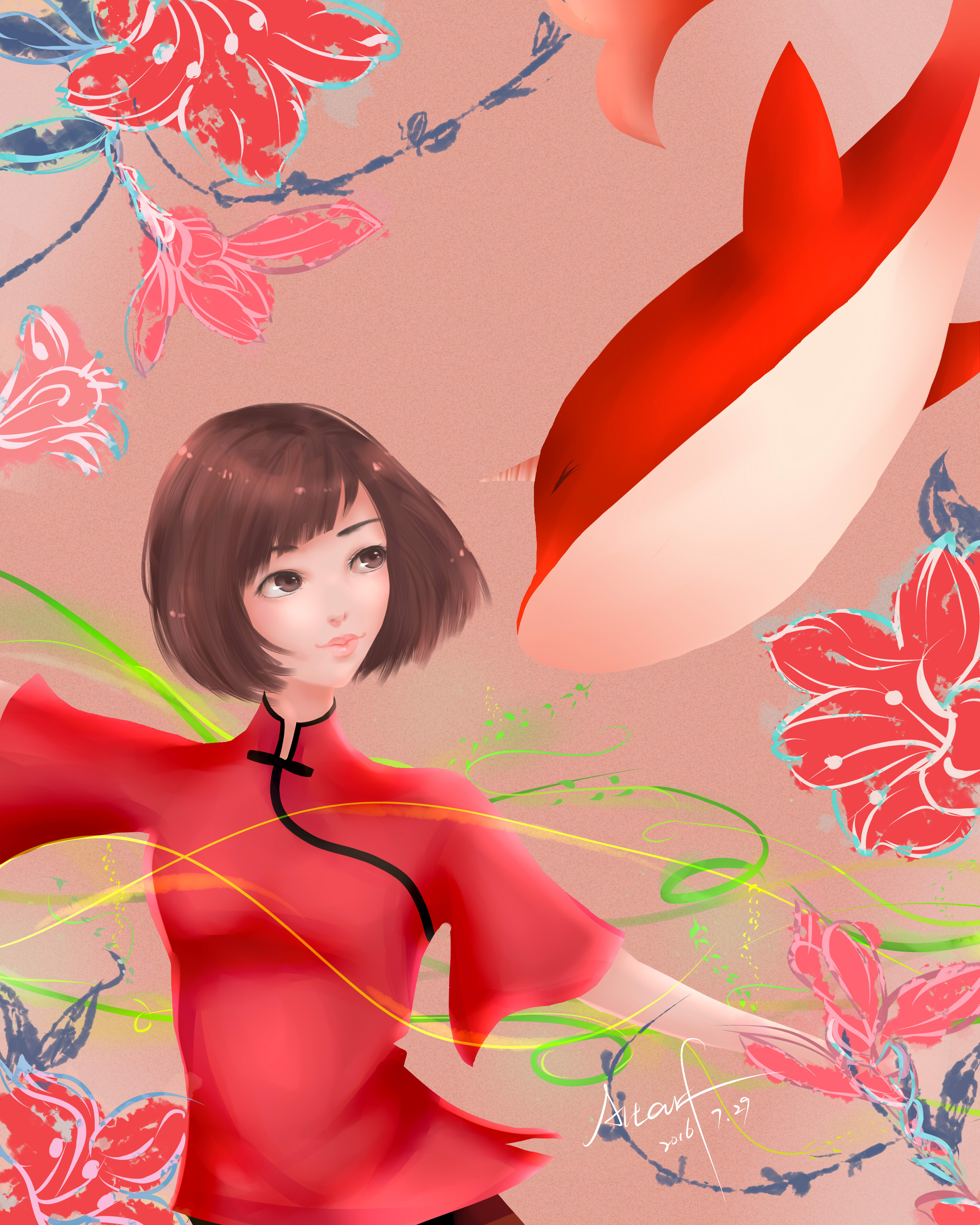 中国风 大海 鱼 女生 动