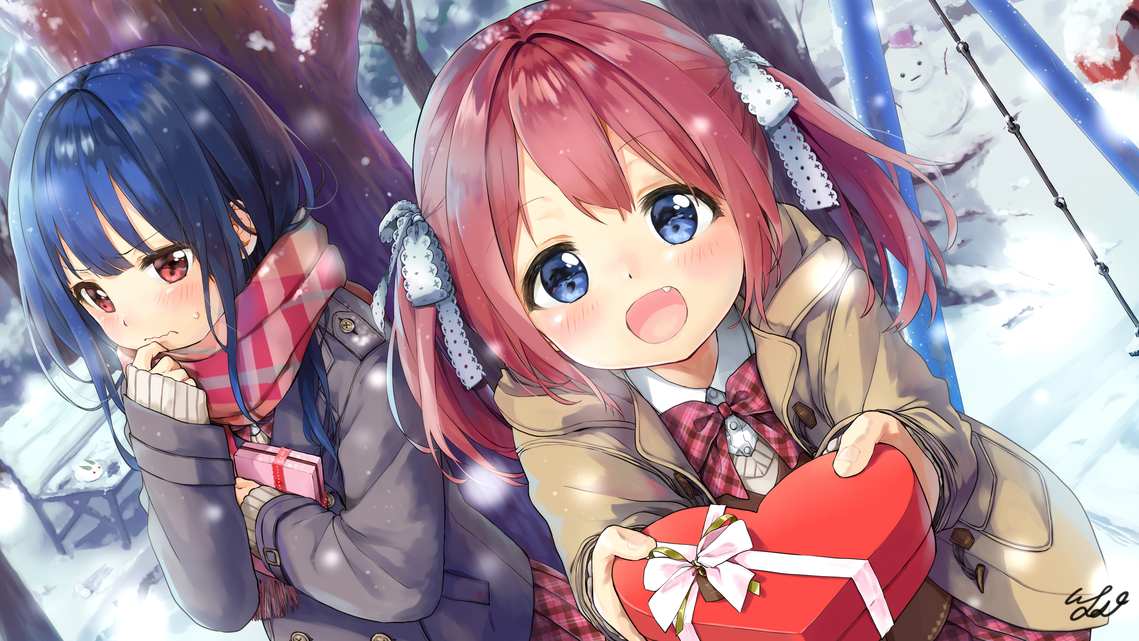 两个可爱小女孩,雪人,冬_18186