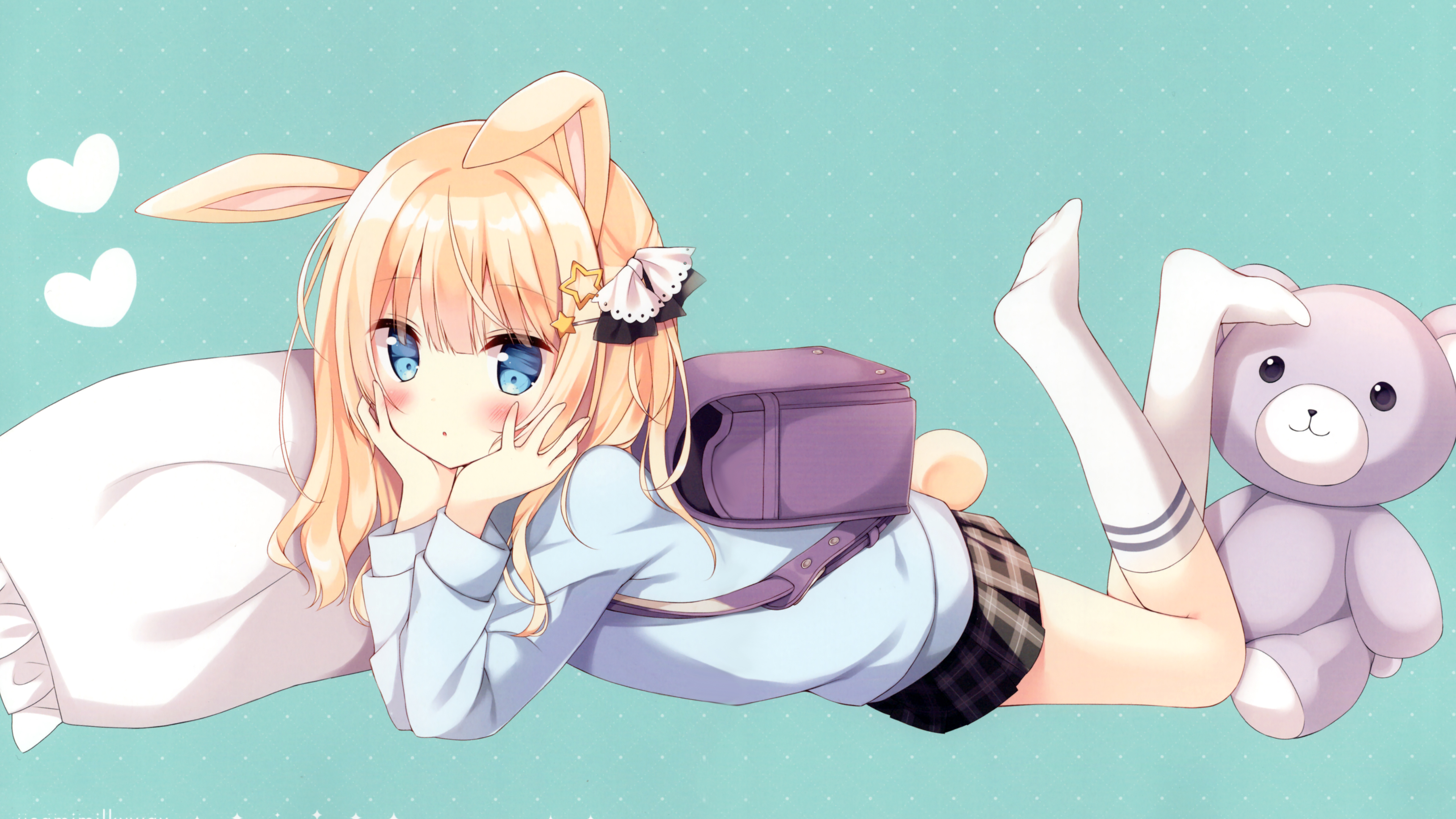 兔耳朵 可爱小女生 小熊