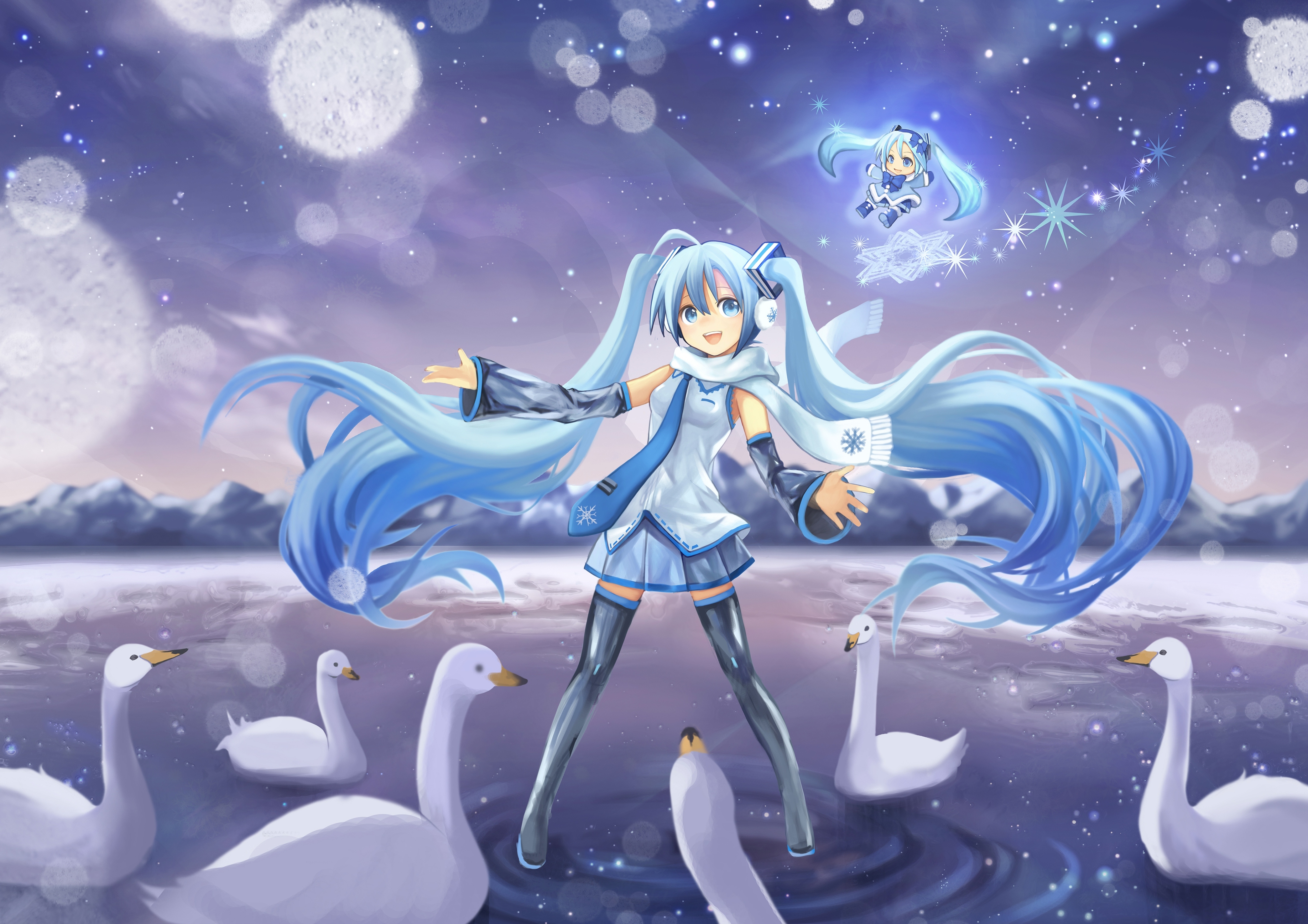 冬天,雪花,湖,天鹅,女孩_14417