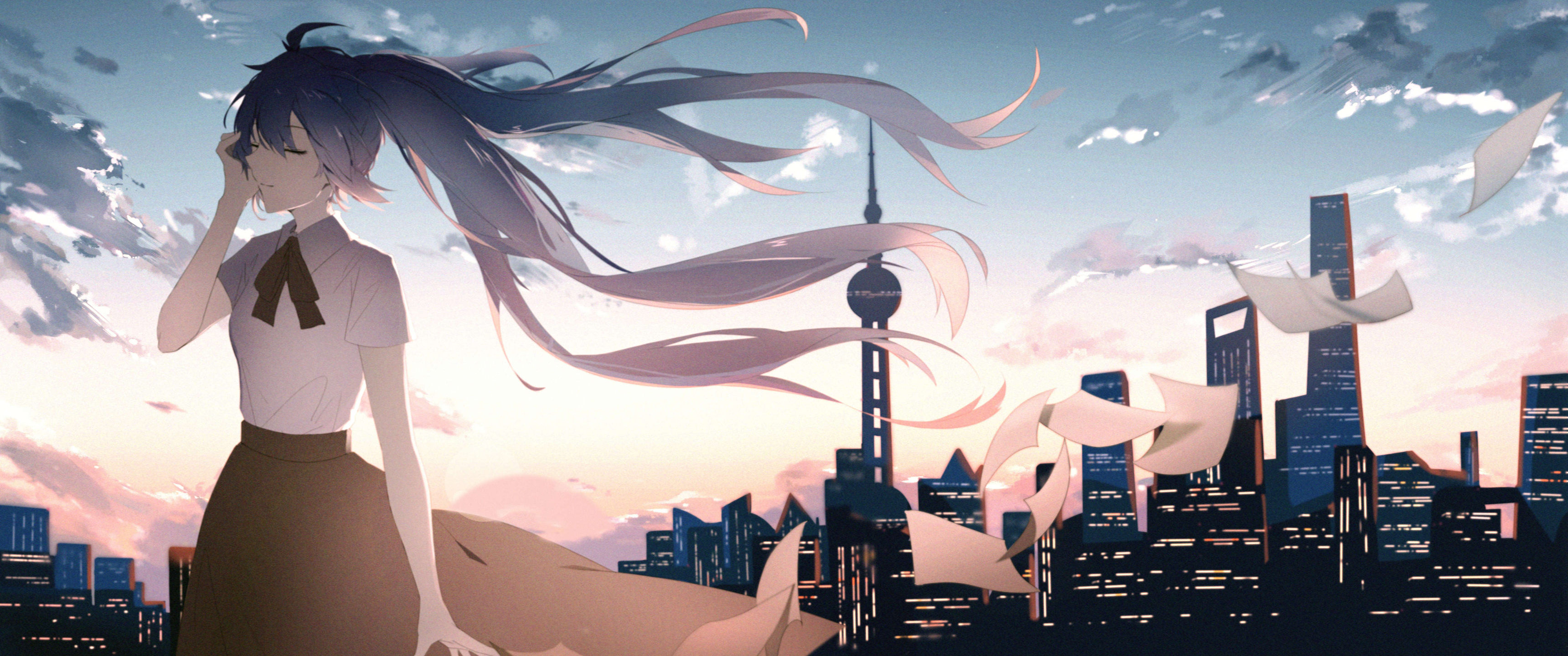 初音少女带鱼屏动漫壁纸