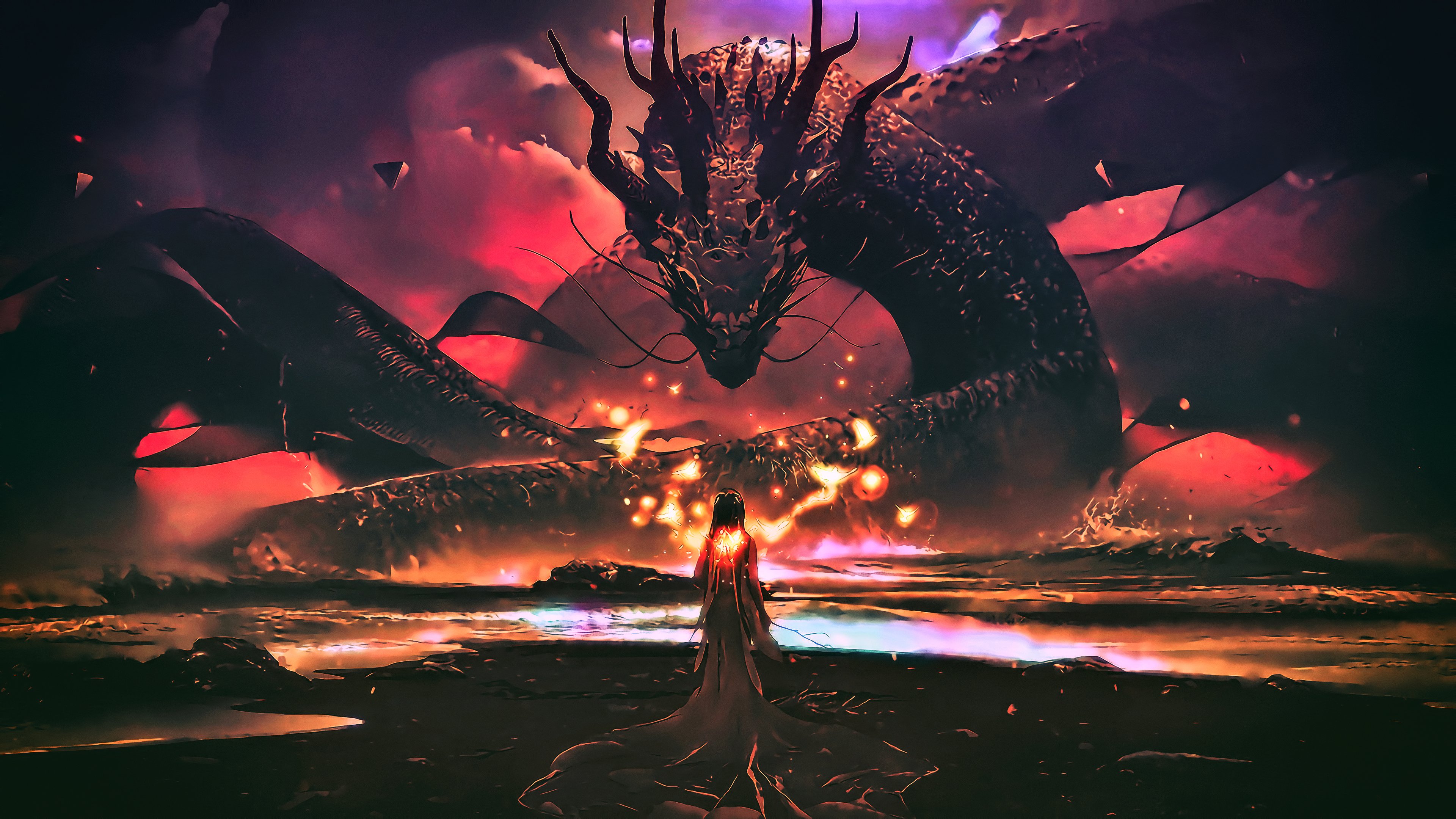 唯美梦幻艺术 龙 夜 火
