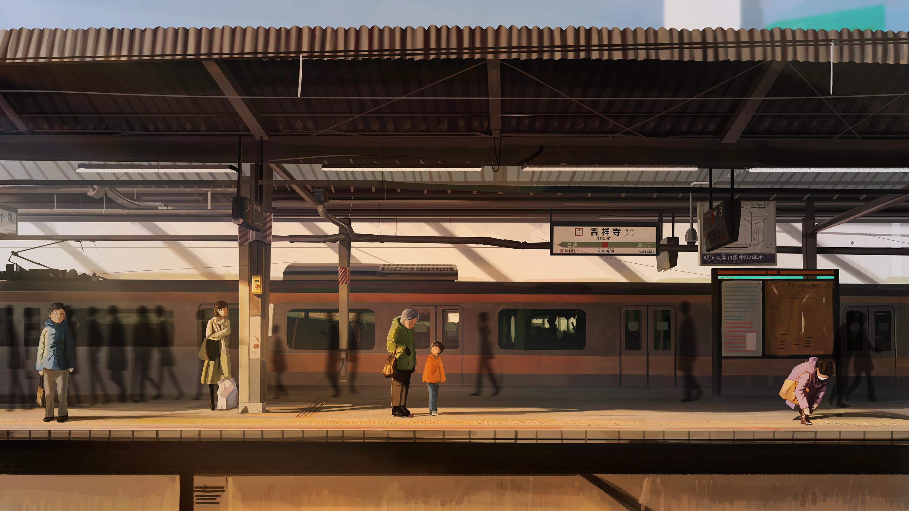 地铁 车站 等候 插画图