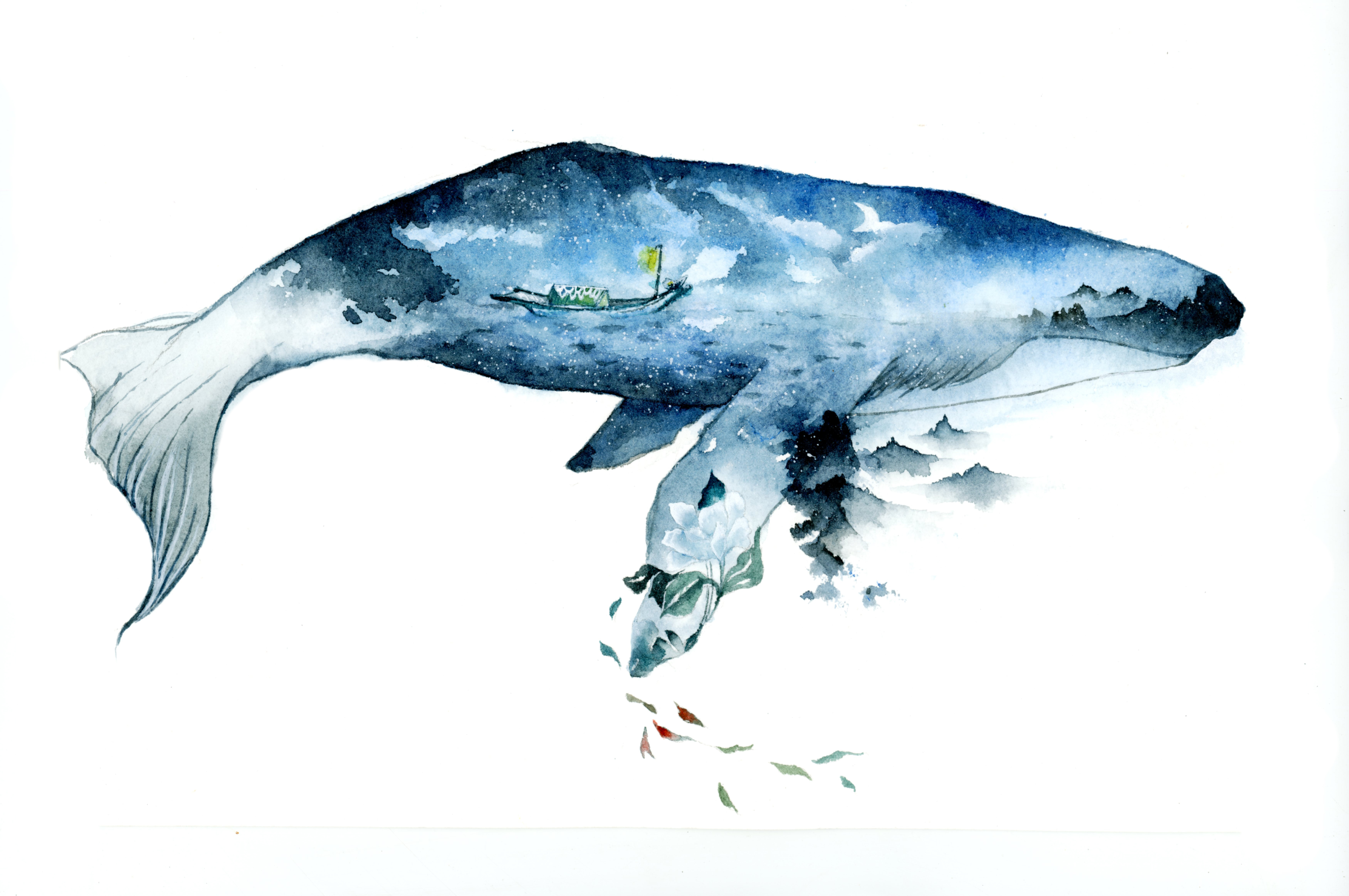 大鱼 船 海 动漫插画风_19768