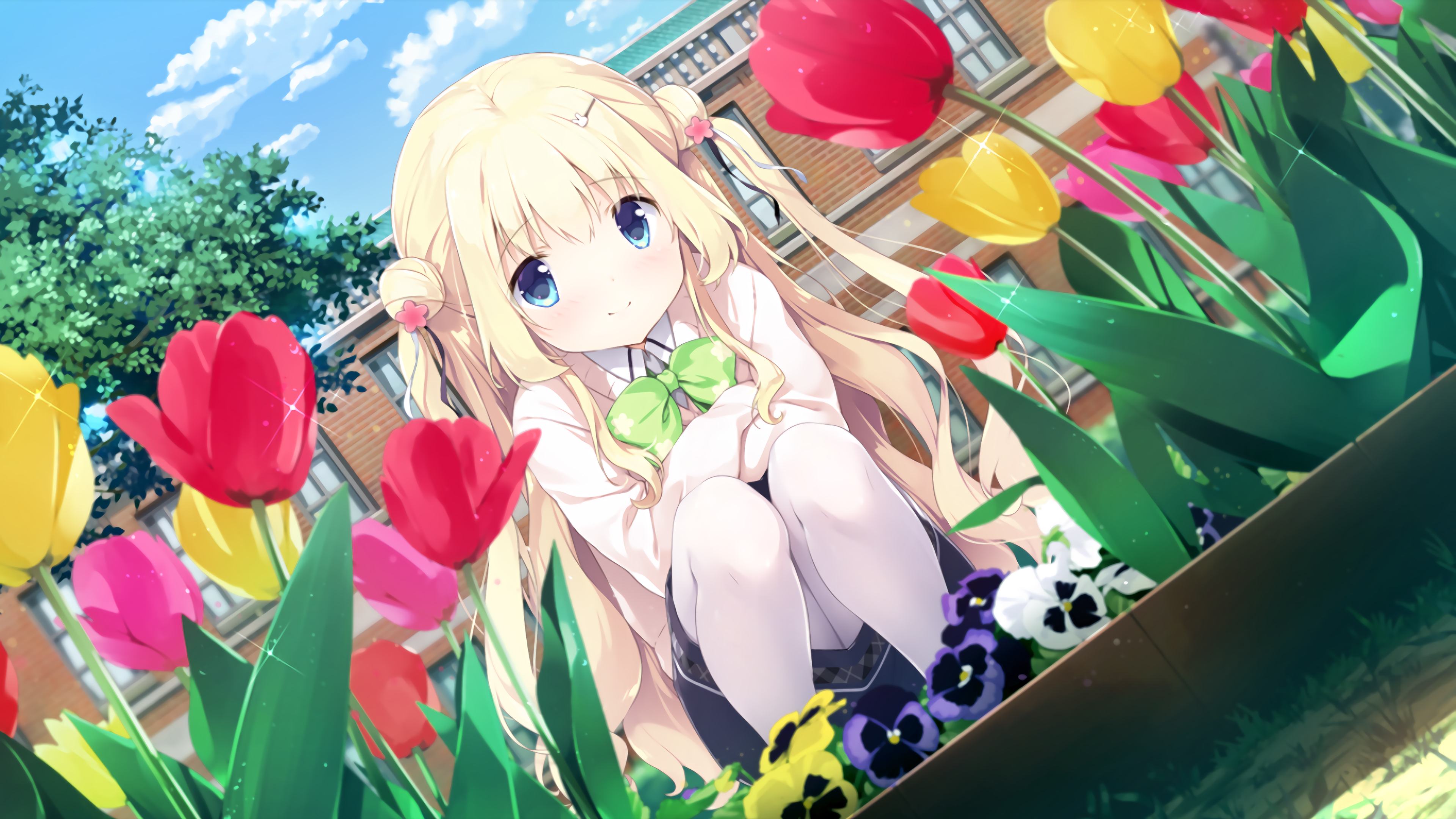 天空,云,鲜花,小女孩,38_14715