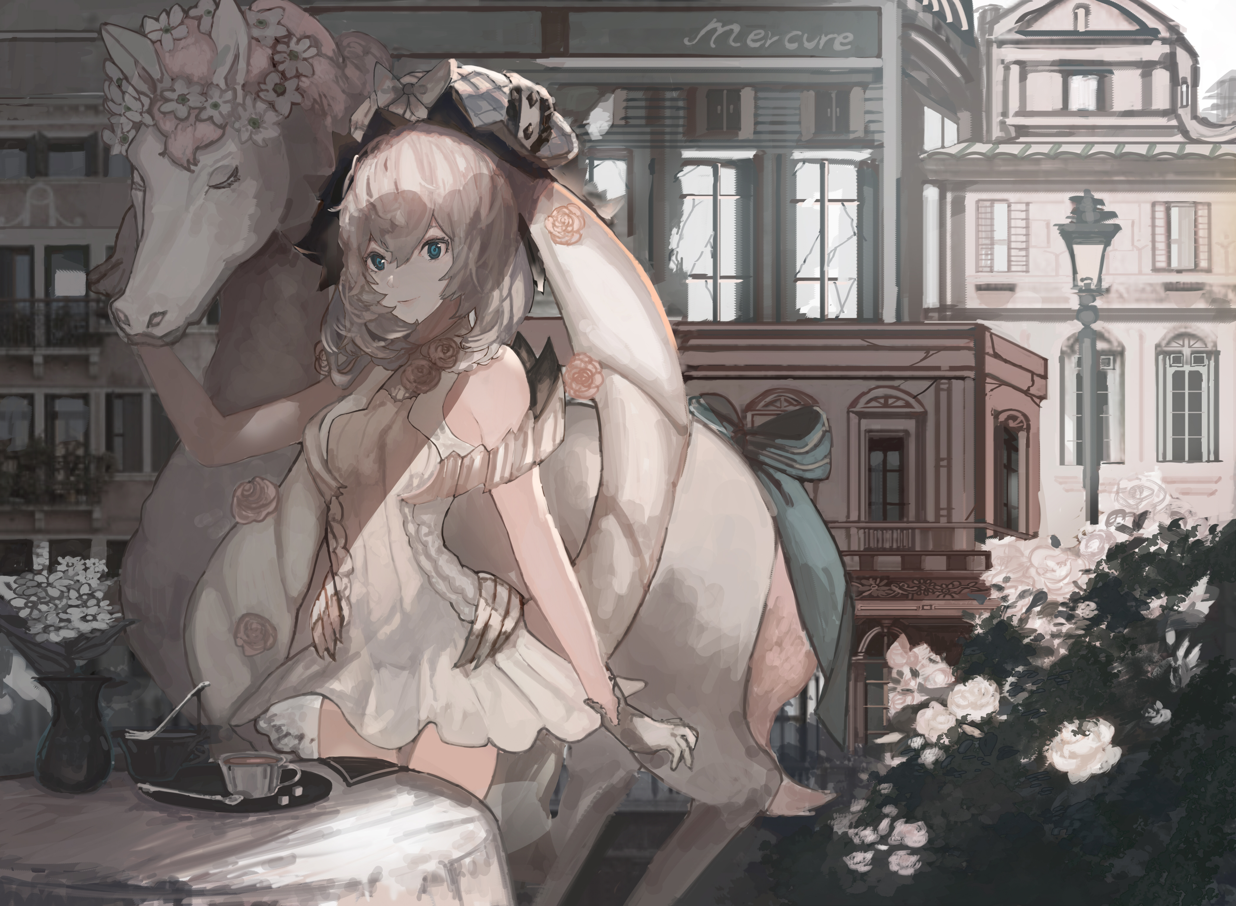 女孩 白色礼服 花 马戏