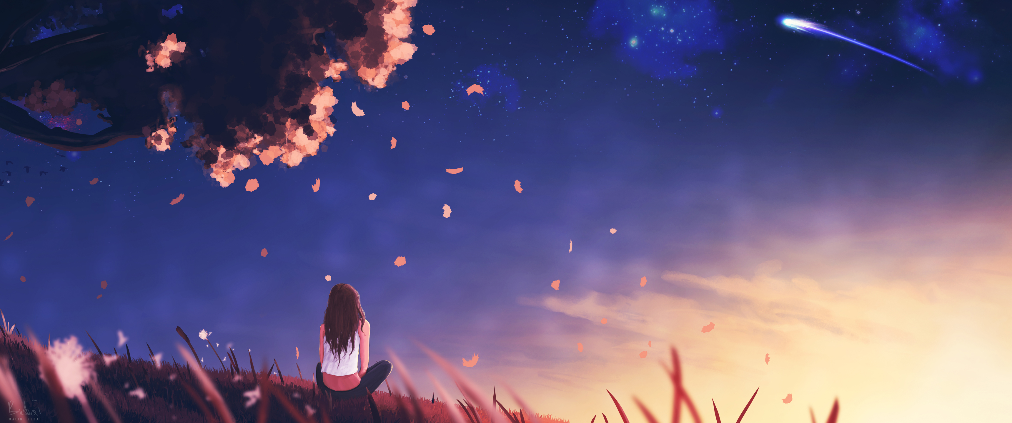 女孩夜晚希望升起3440x1_18241