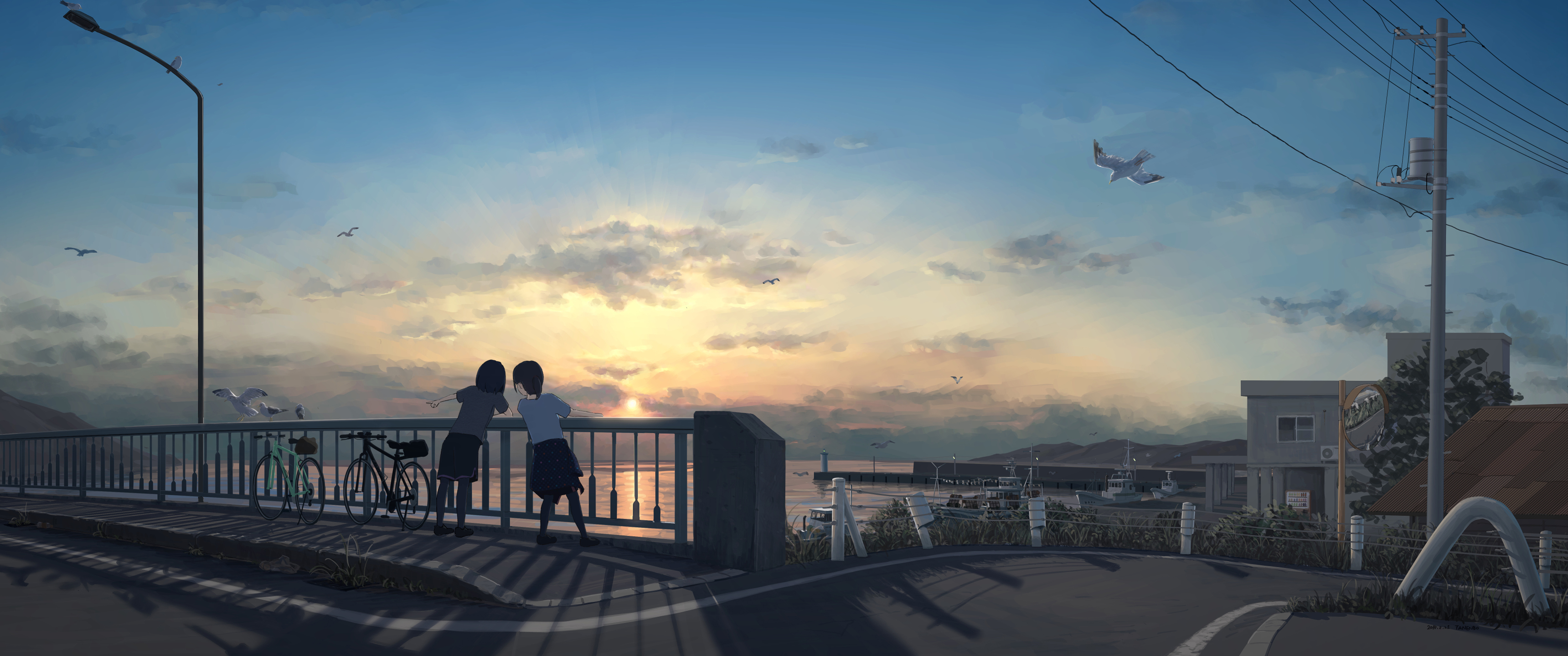 放学 两个女学生 单车