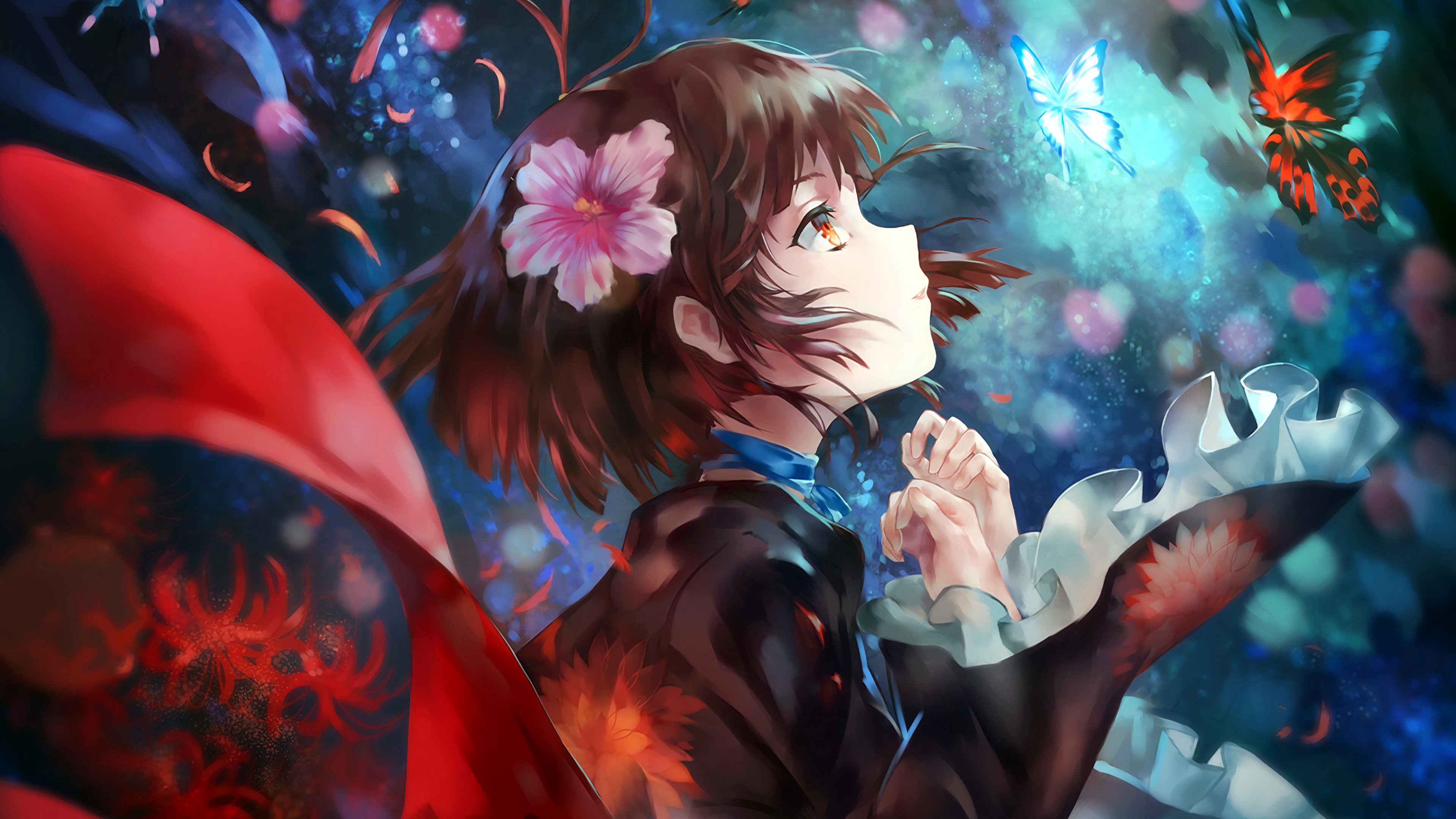 星空,女生,彼岸花,花瓣,