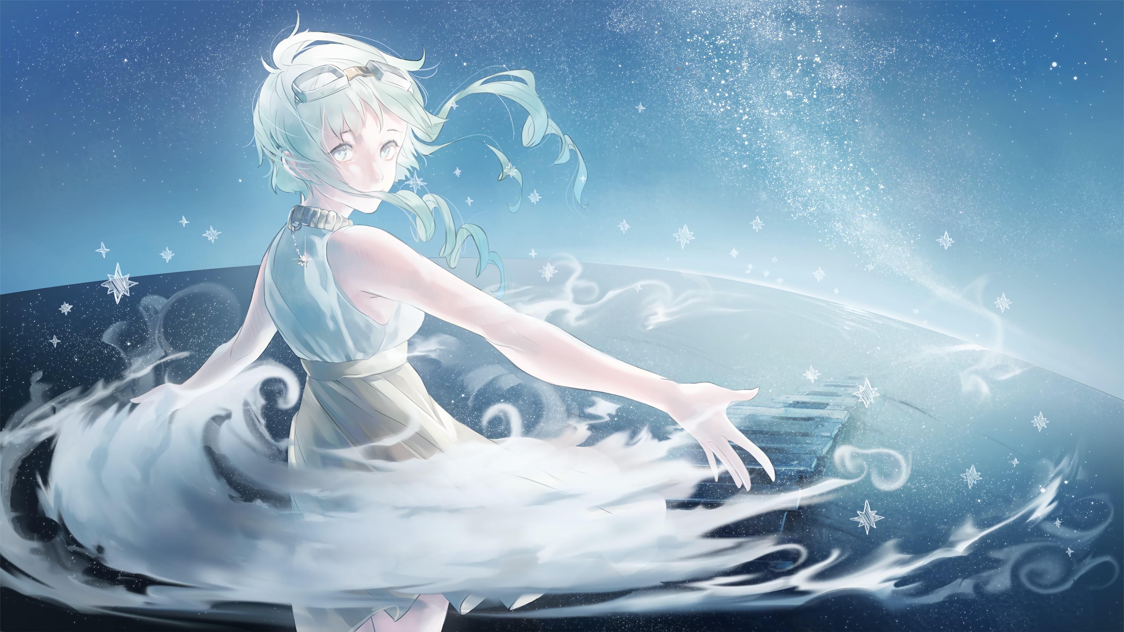 星空,穿裙子的女生,唯美_14676