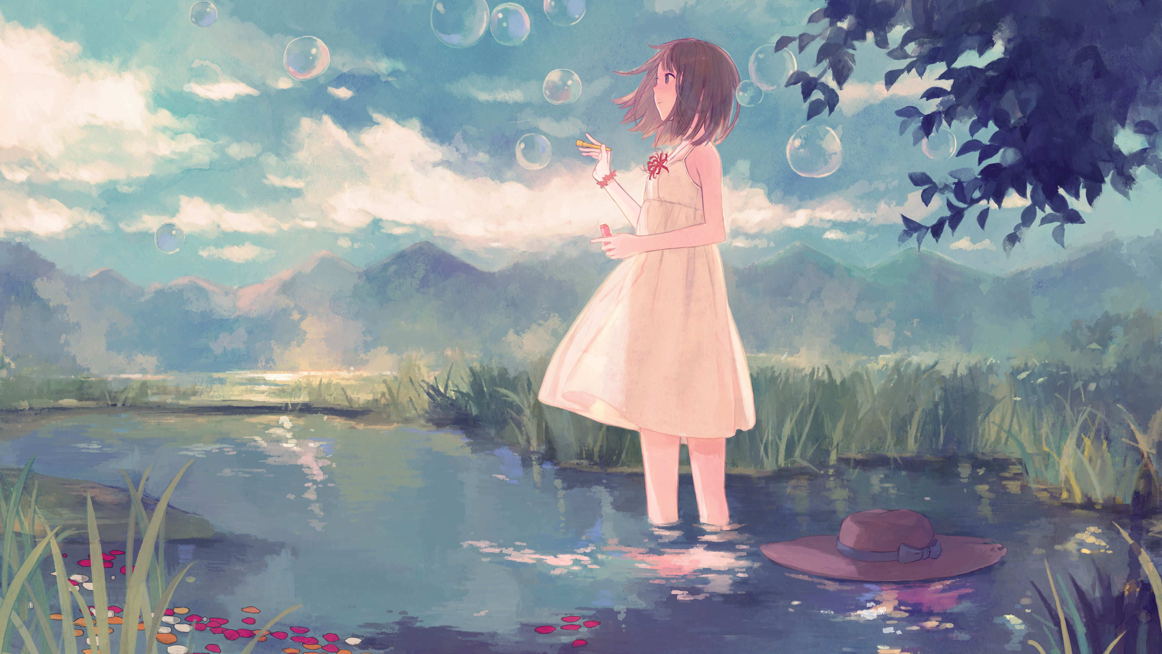 河塘 水 小女孩 泡泡 4