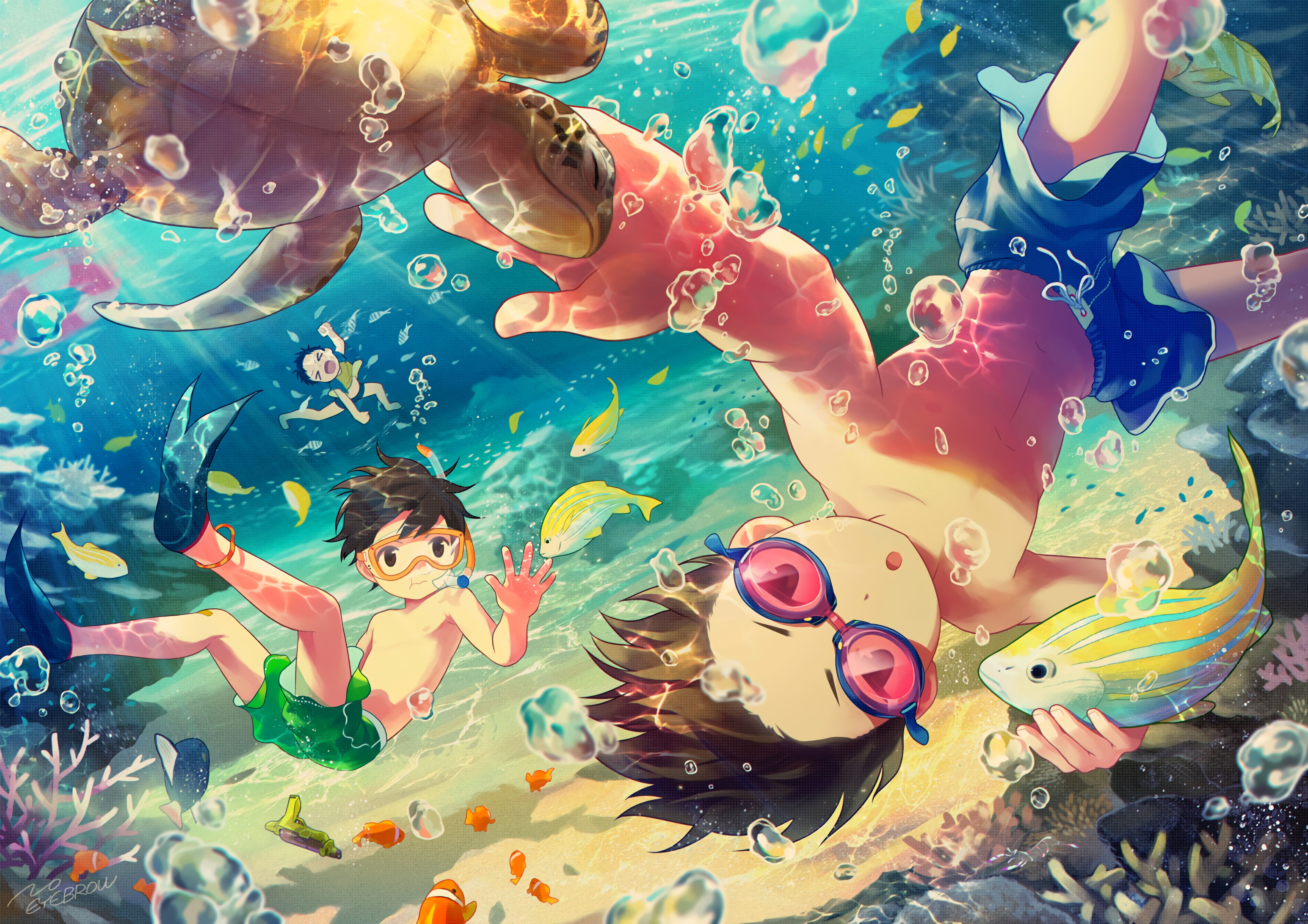 海底世界 男孩 鱼 海龟