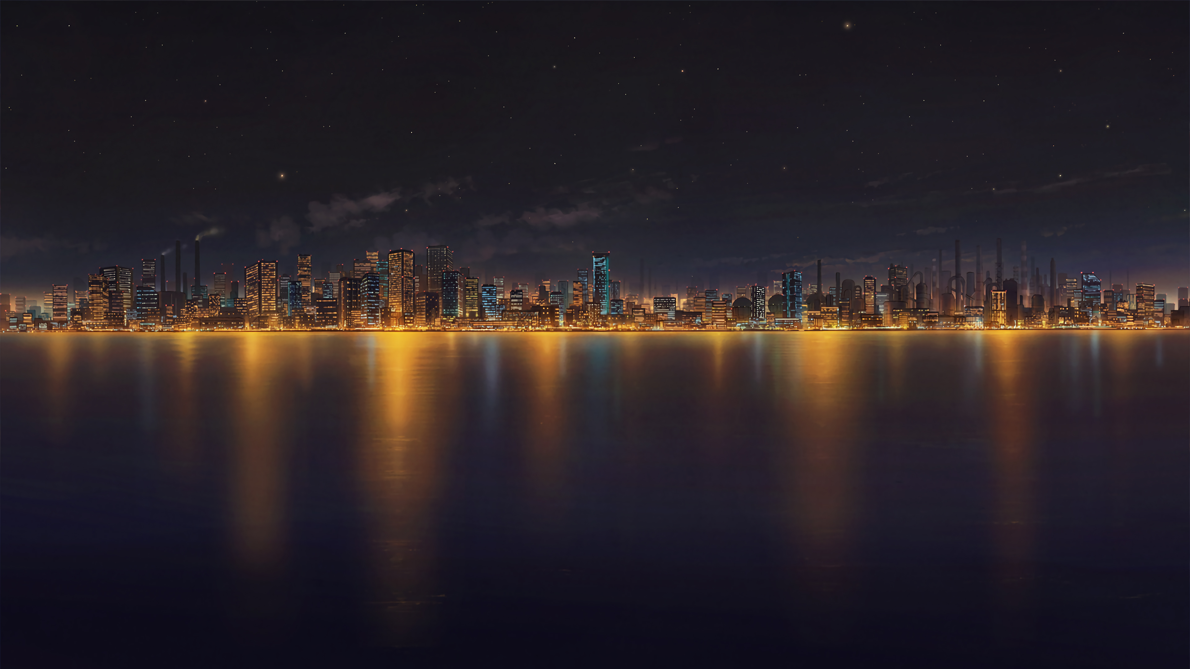 海边的城市夜晚风景4K动