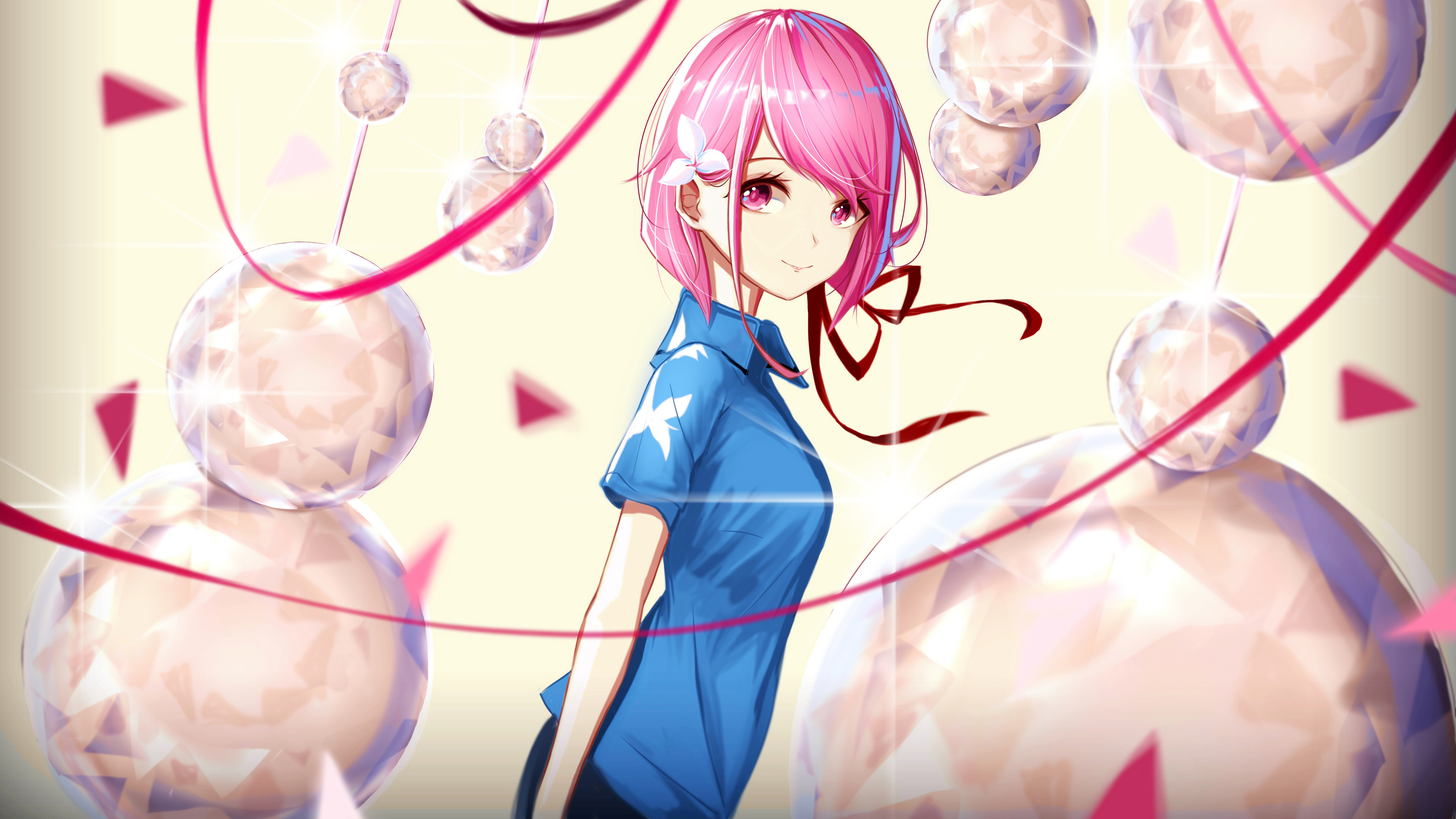 粉色头发蓝色衬衫动漫女_18967