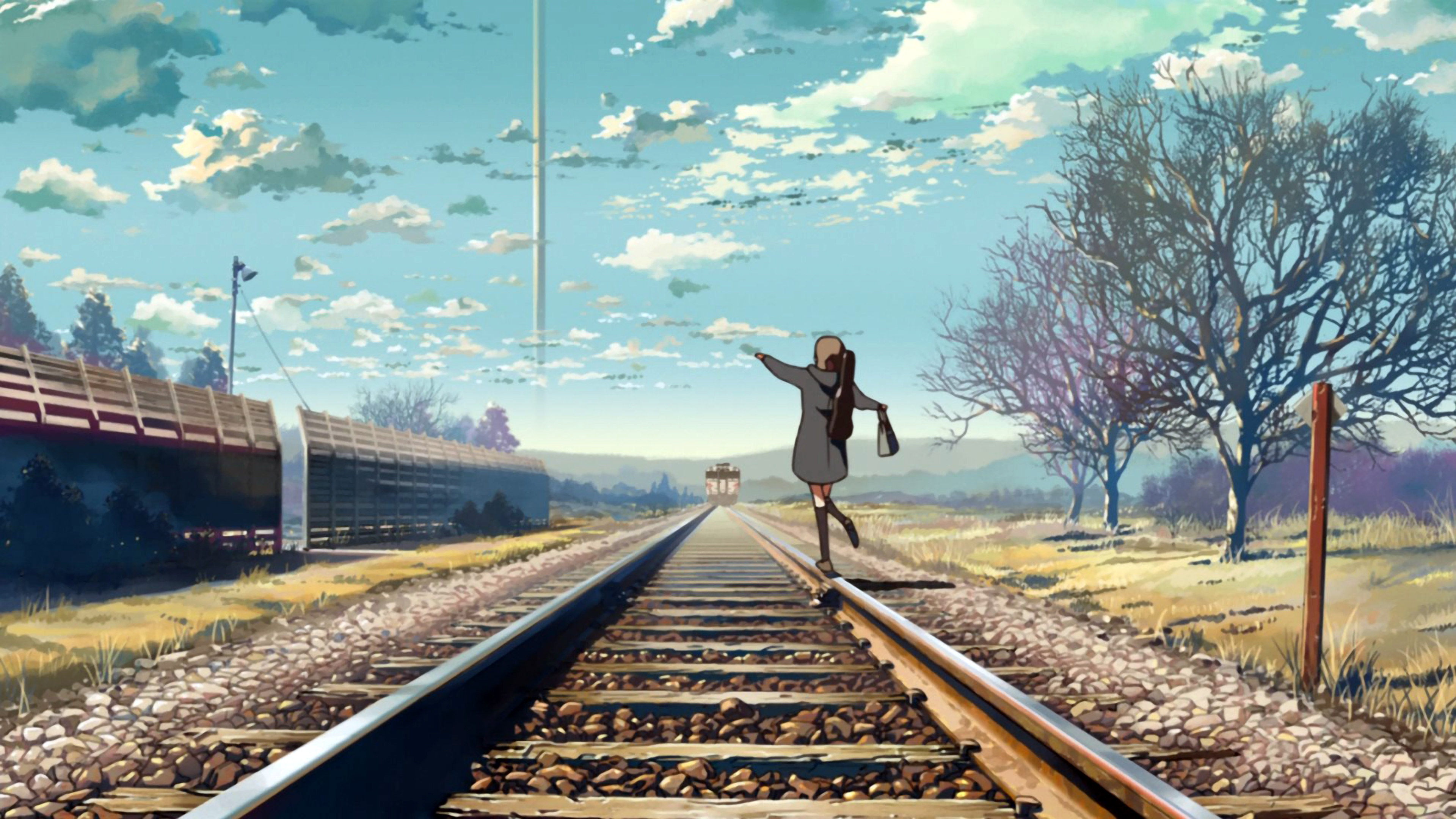 铁路上的小女生动漫风景