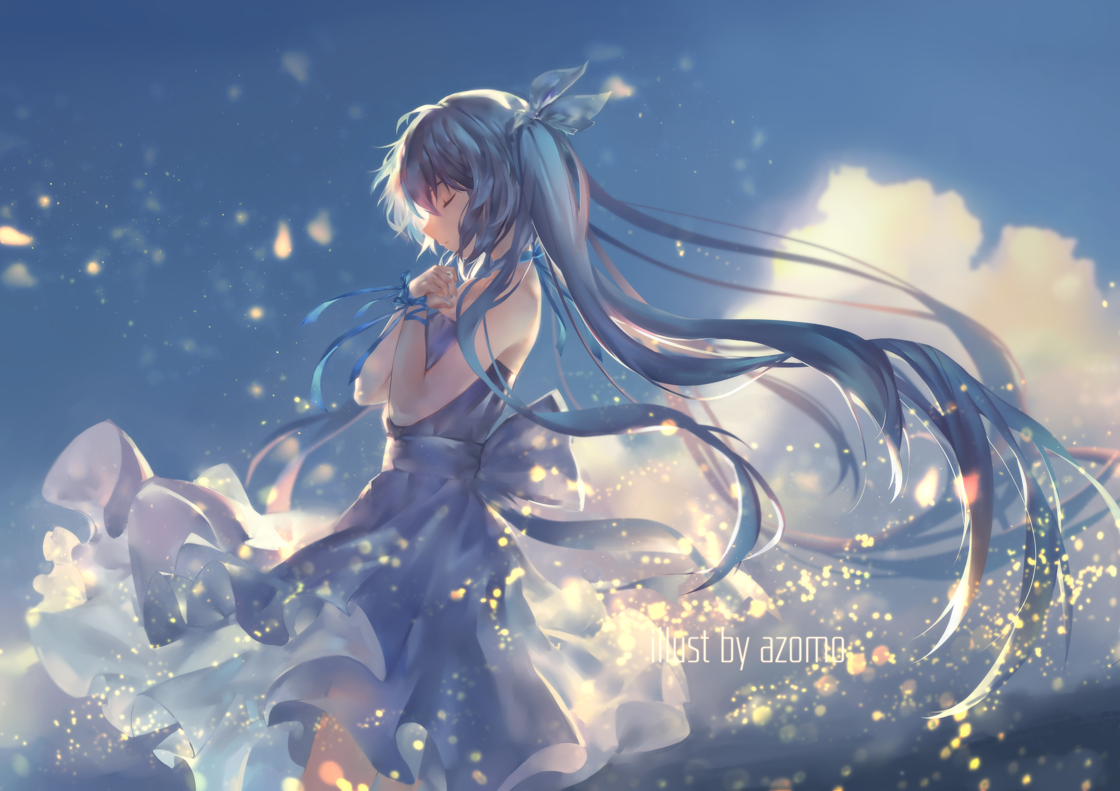 长发美少女祈祷二次元动