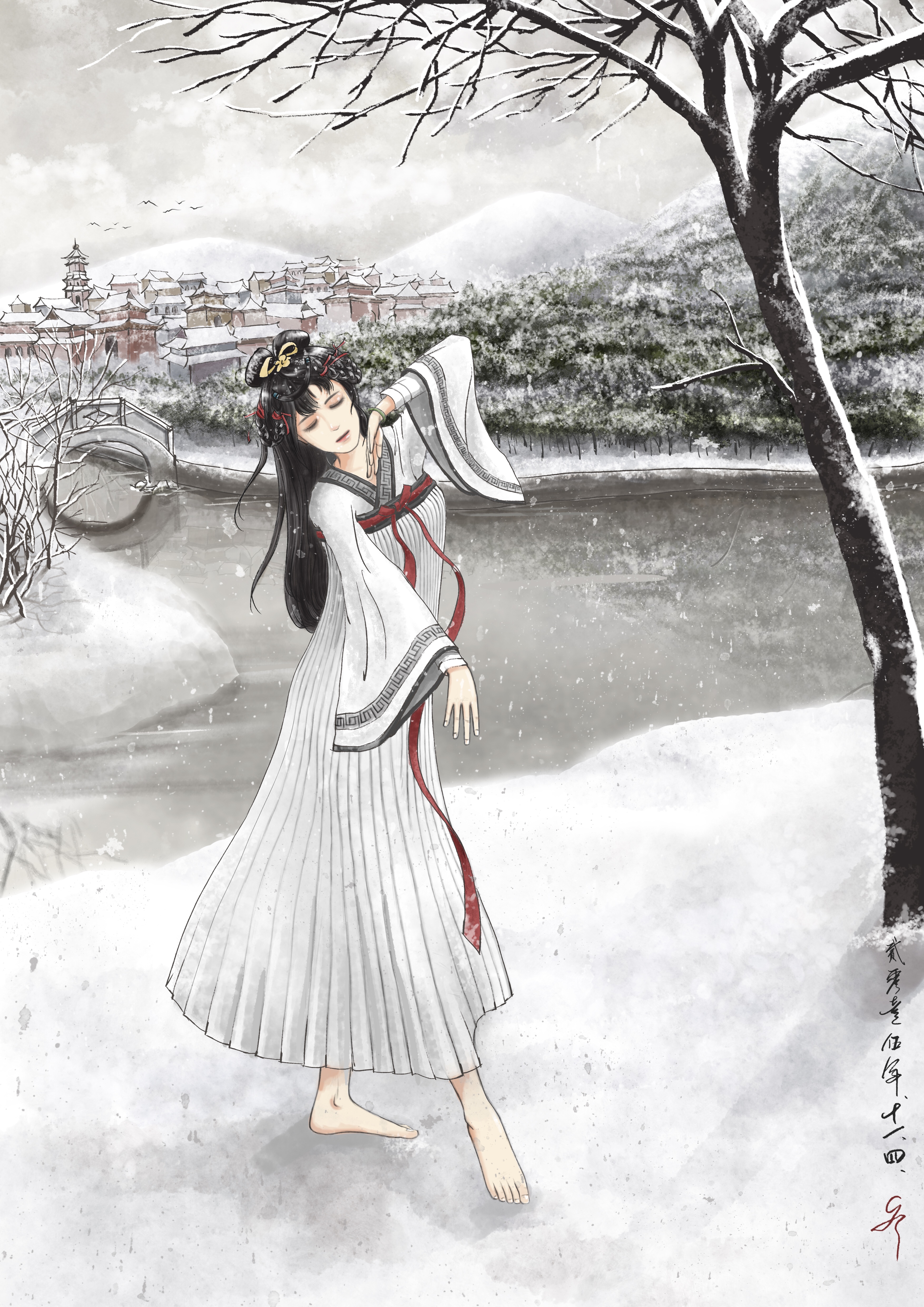 雪舞 中国风动漫插画壁_19764