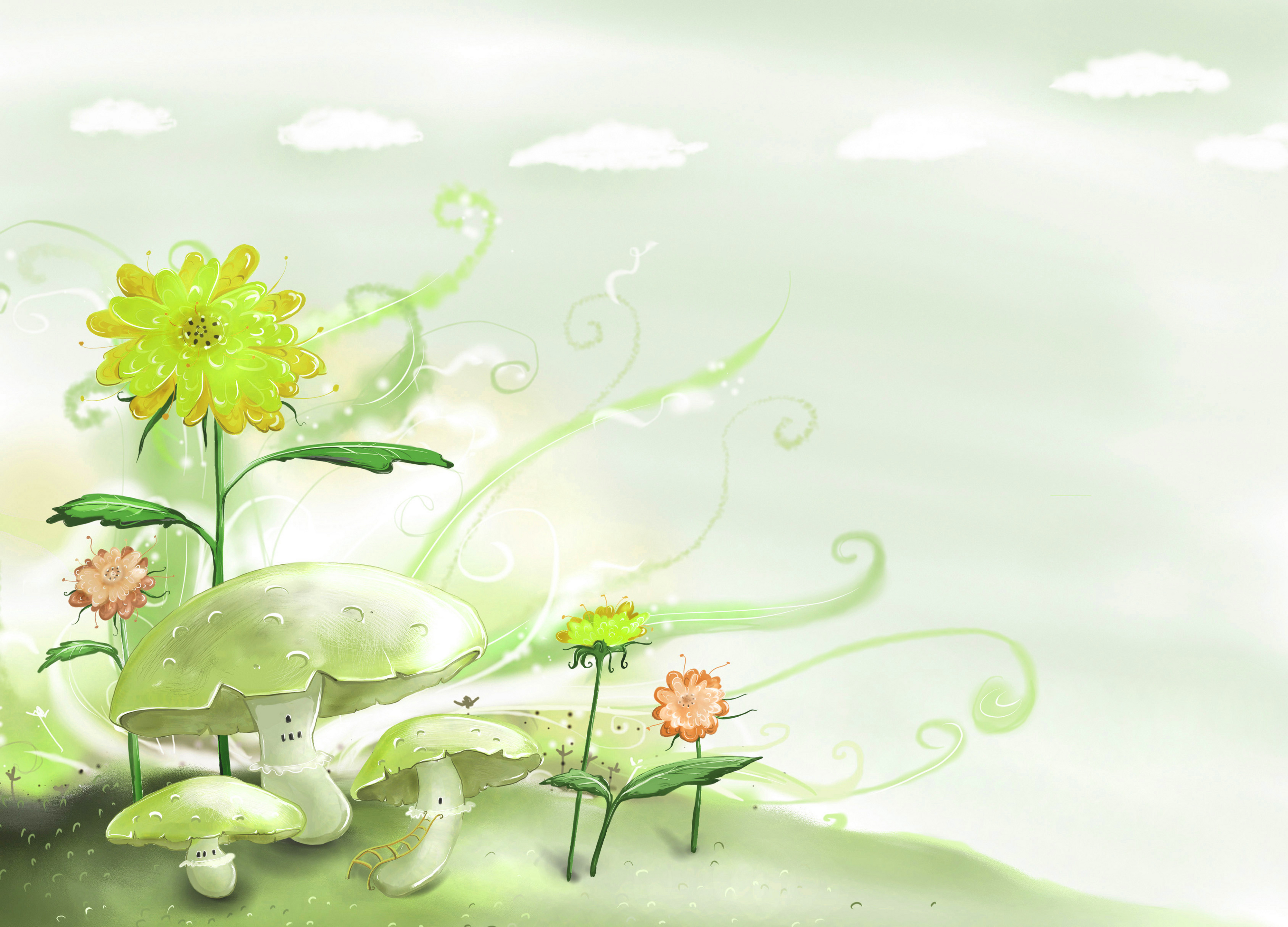 鲜花 蘑菇 云 绘画 4K卡