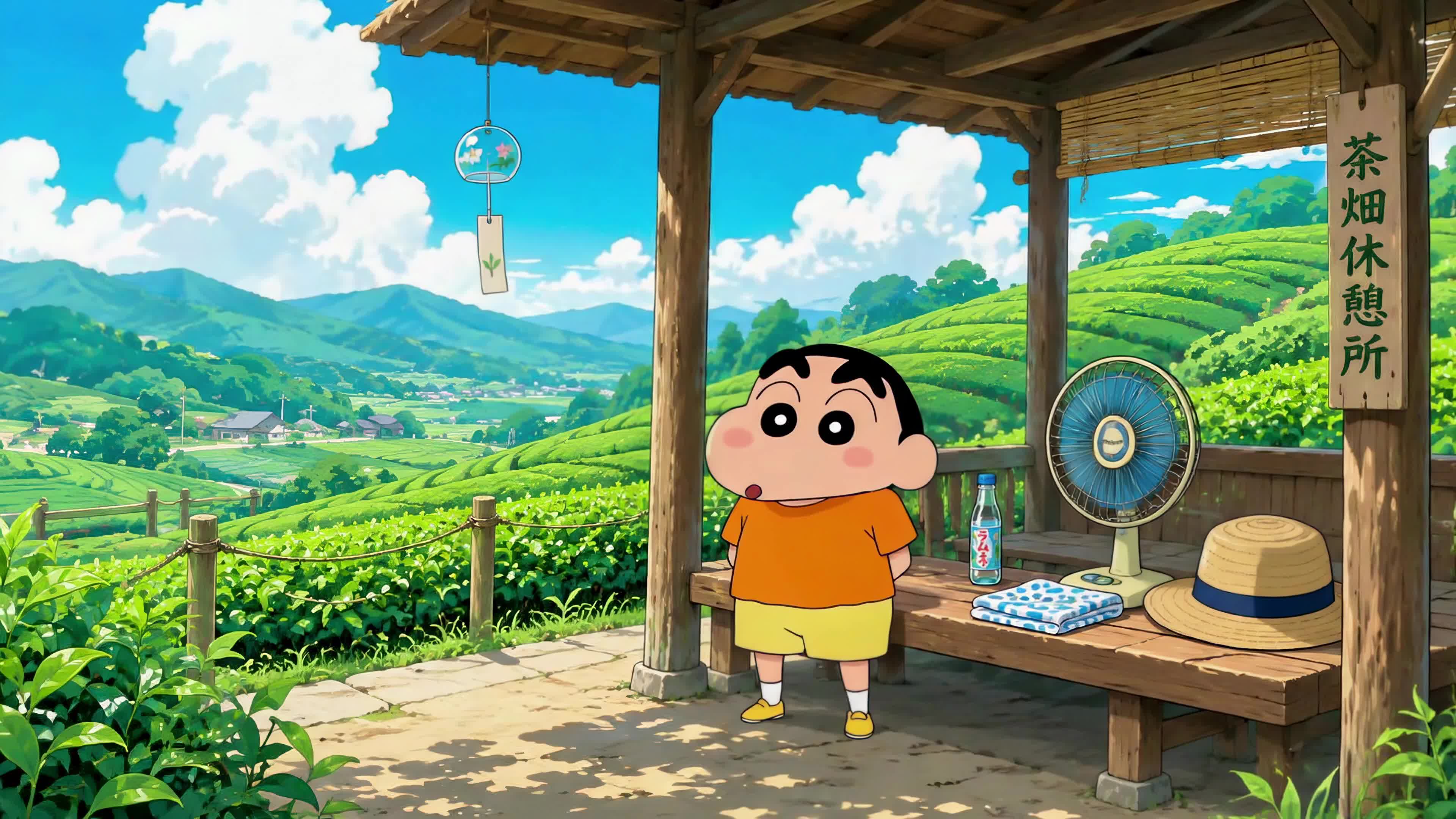 夏日茶园休憩时光蜡笔小新