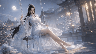 雪夜古院秋千美人