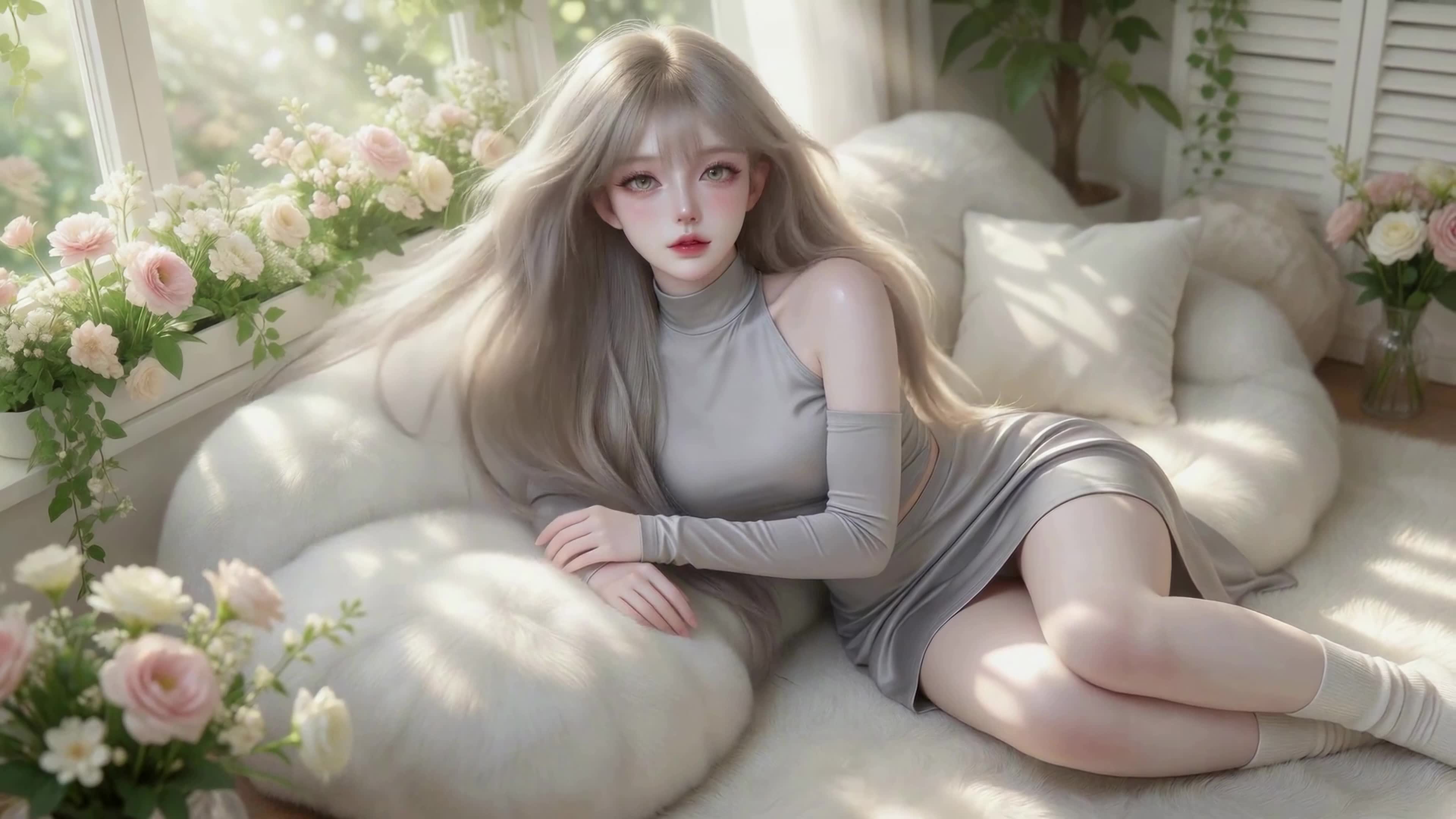 暖阳窗边的温柔少女