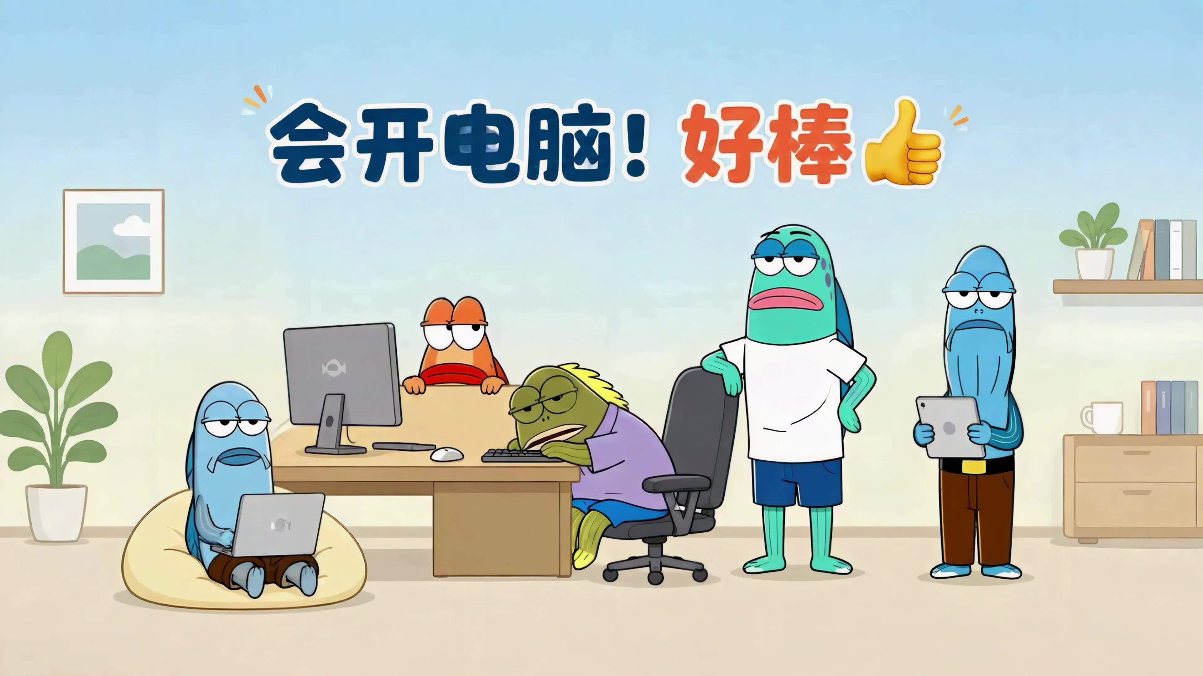 路人鱼会开电脑好棒