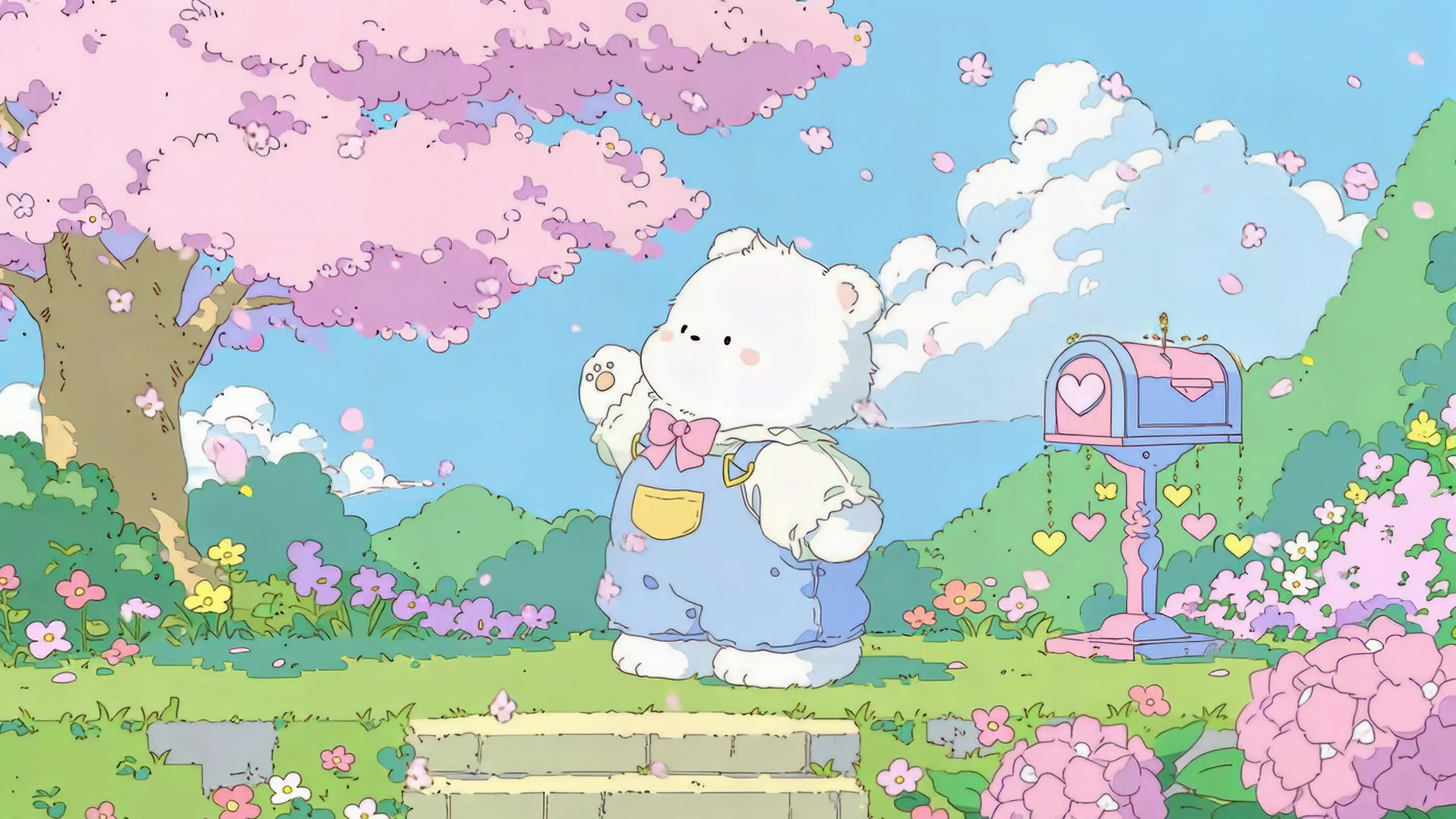 樱花树下的软萌小熊