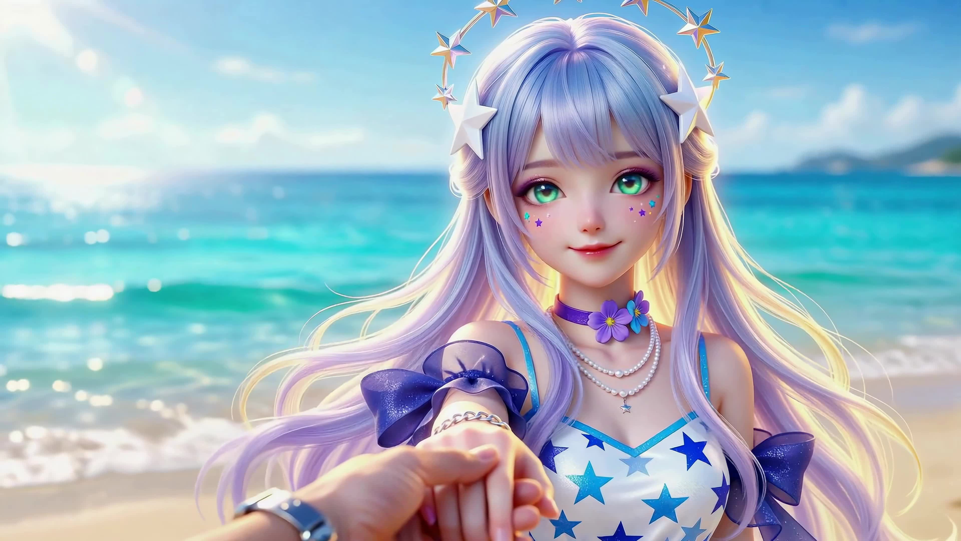 海边星饰紫发少女