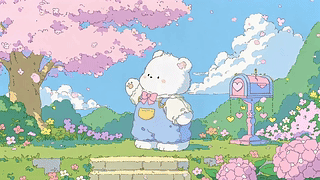 樱花树下的软萌小熊