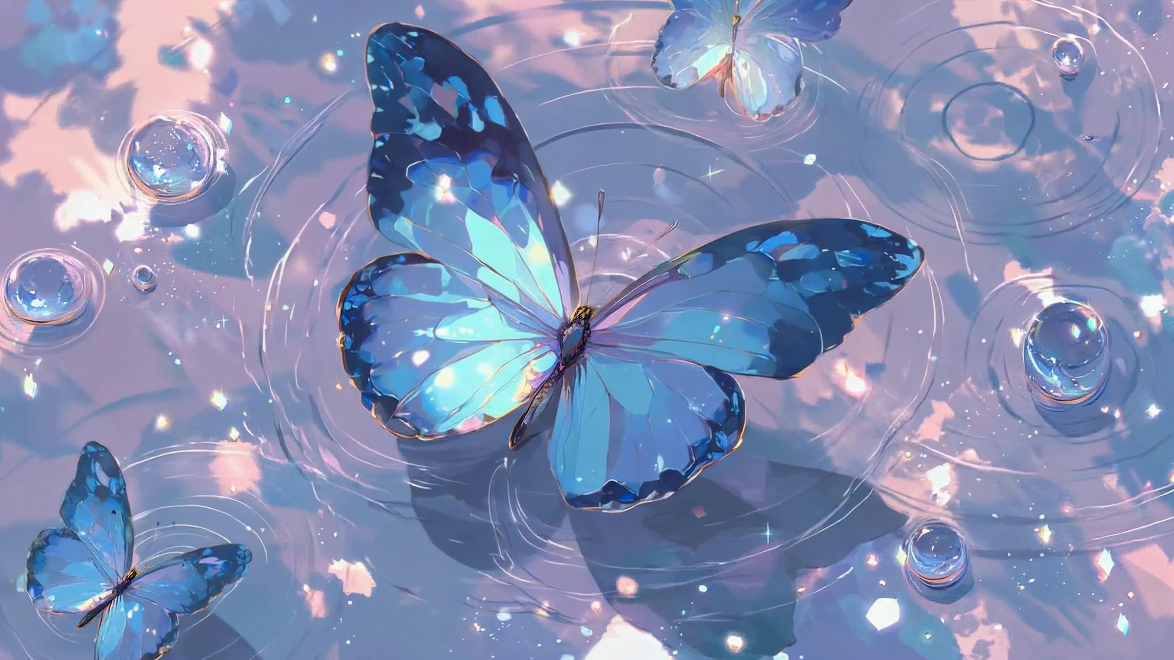 水面上的幻彩蓝蝴蝶