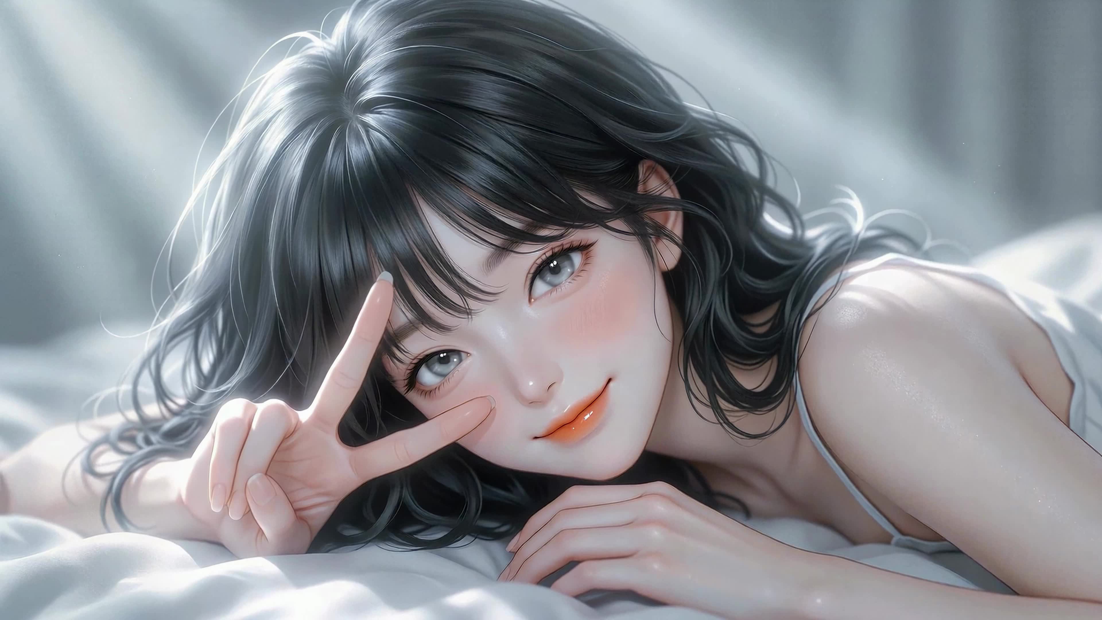 柔光里的比耶少女