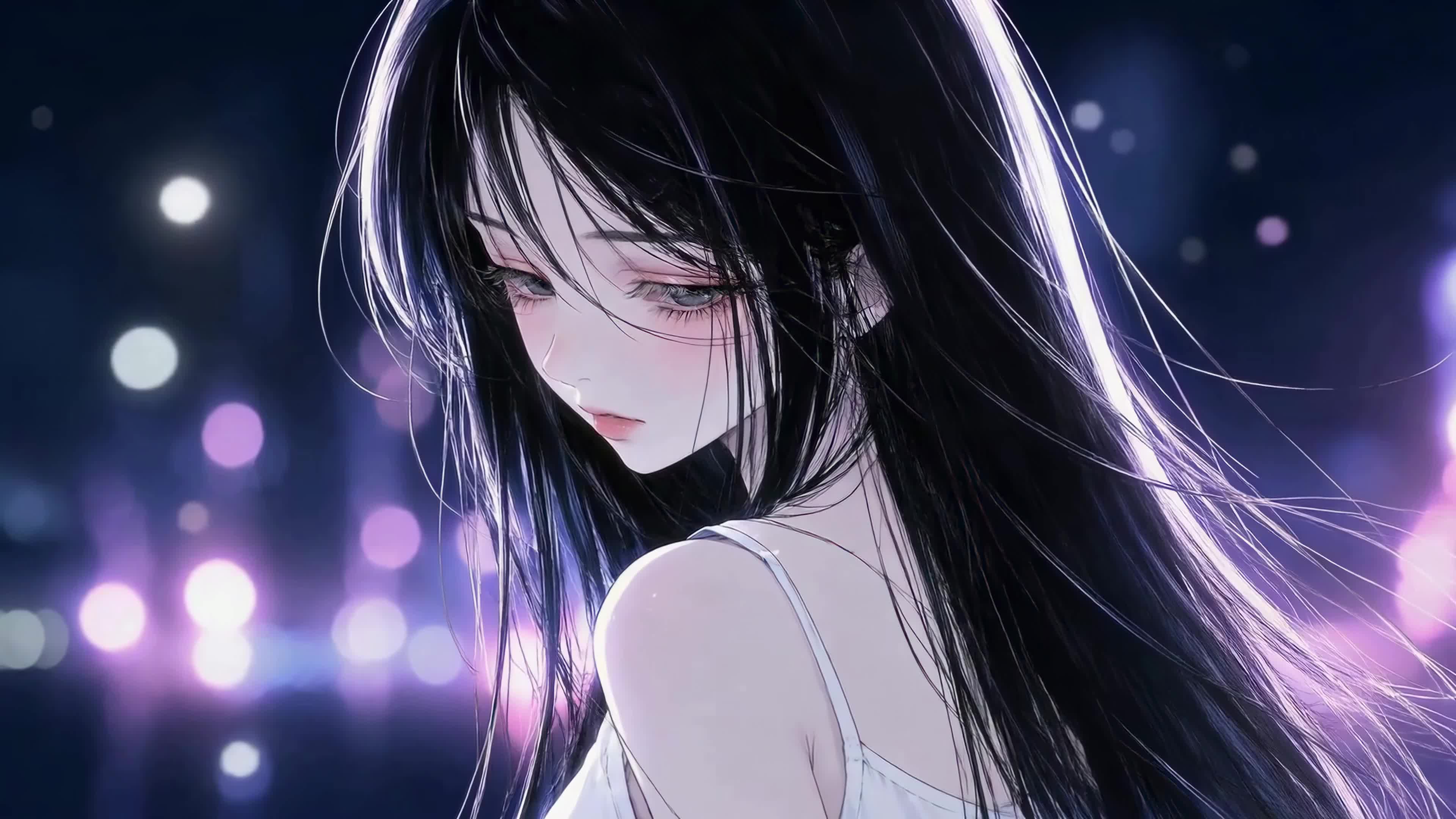 霓虹夜色下的少女