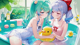 夏日浴缸戏水的双马尾少女