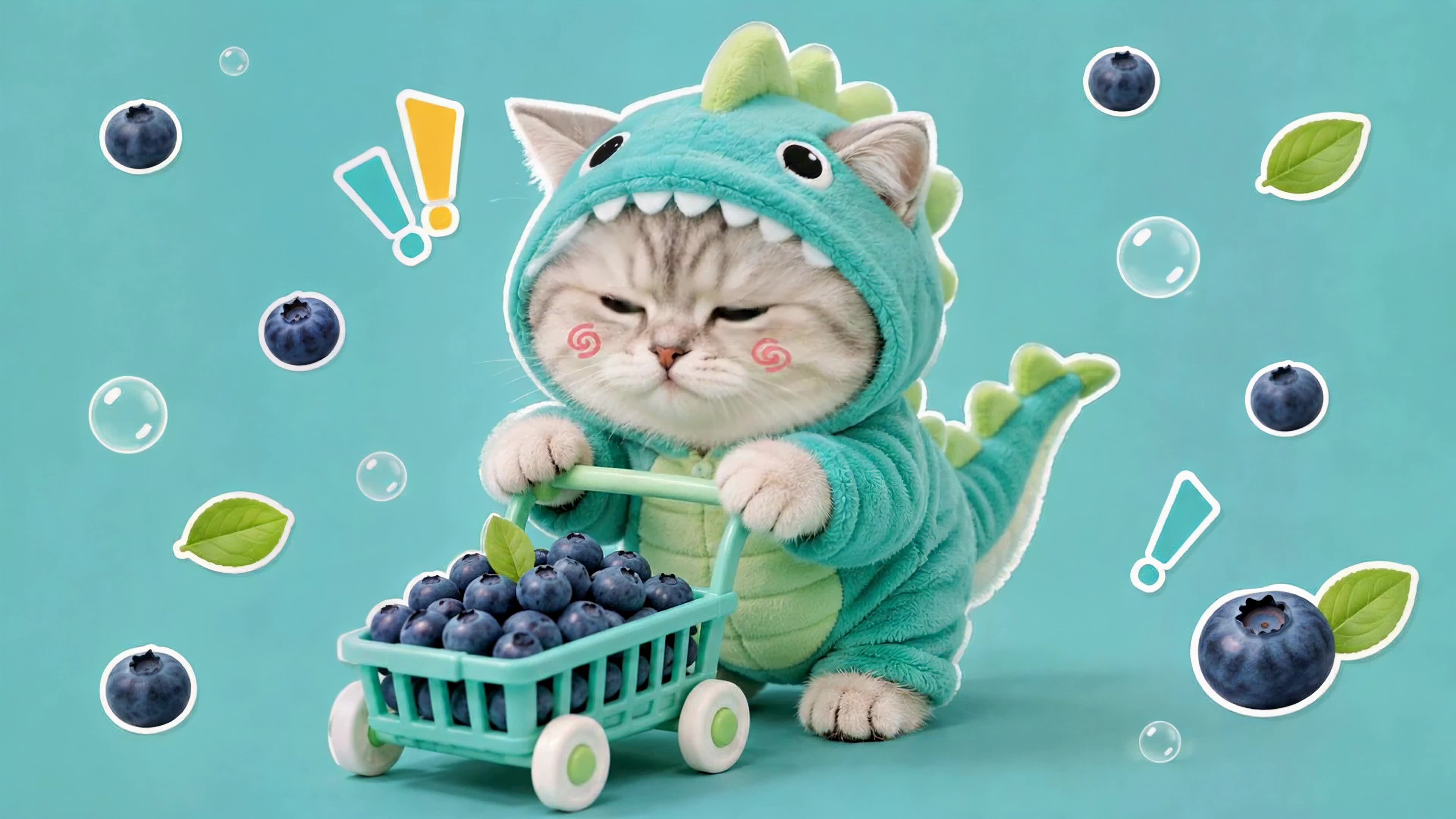 推蓝莓小车的可爱萌猫