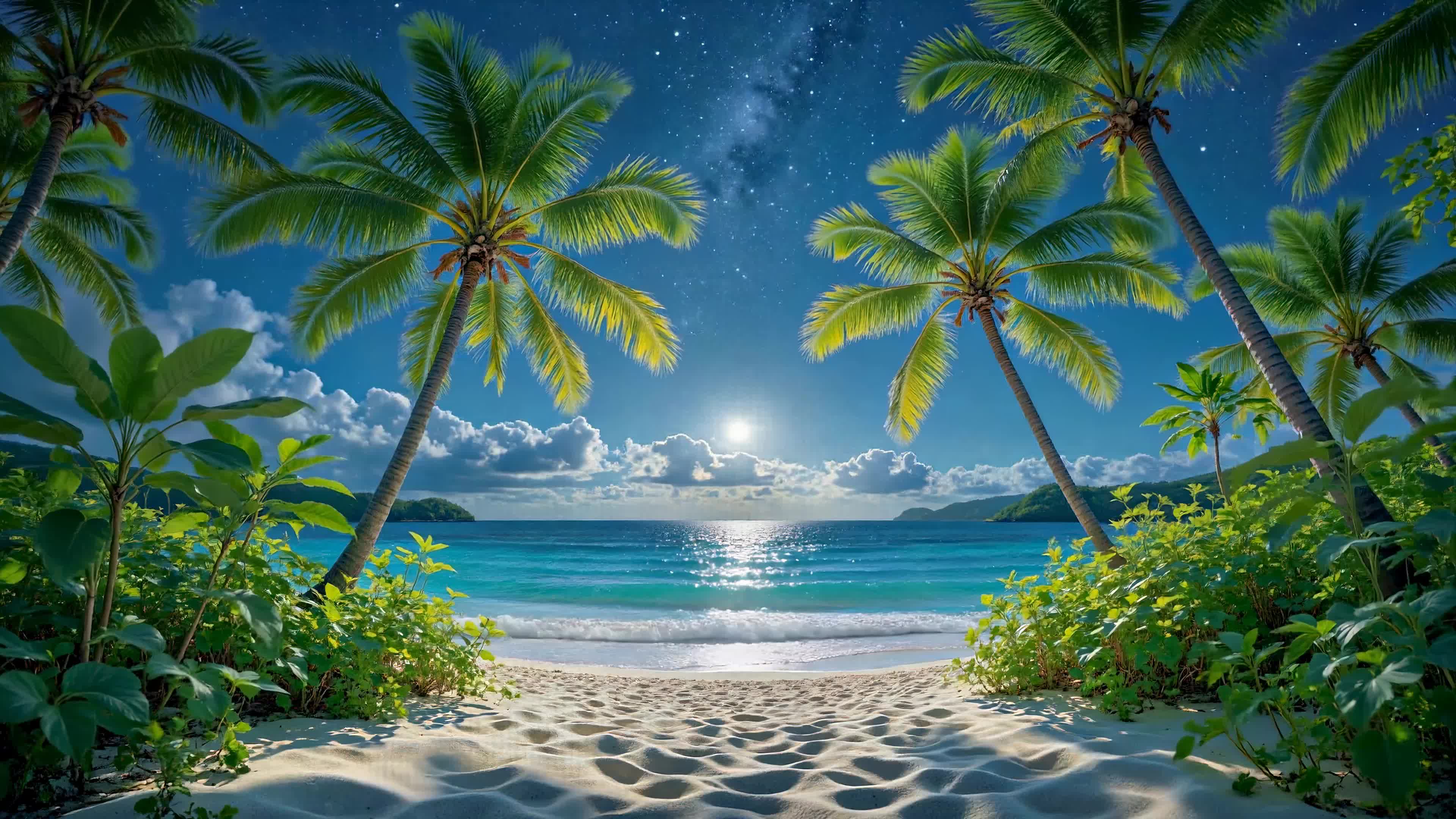 星空椰林海滨沙滩