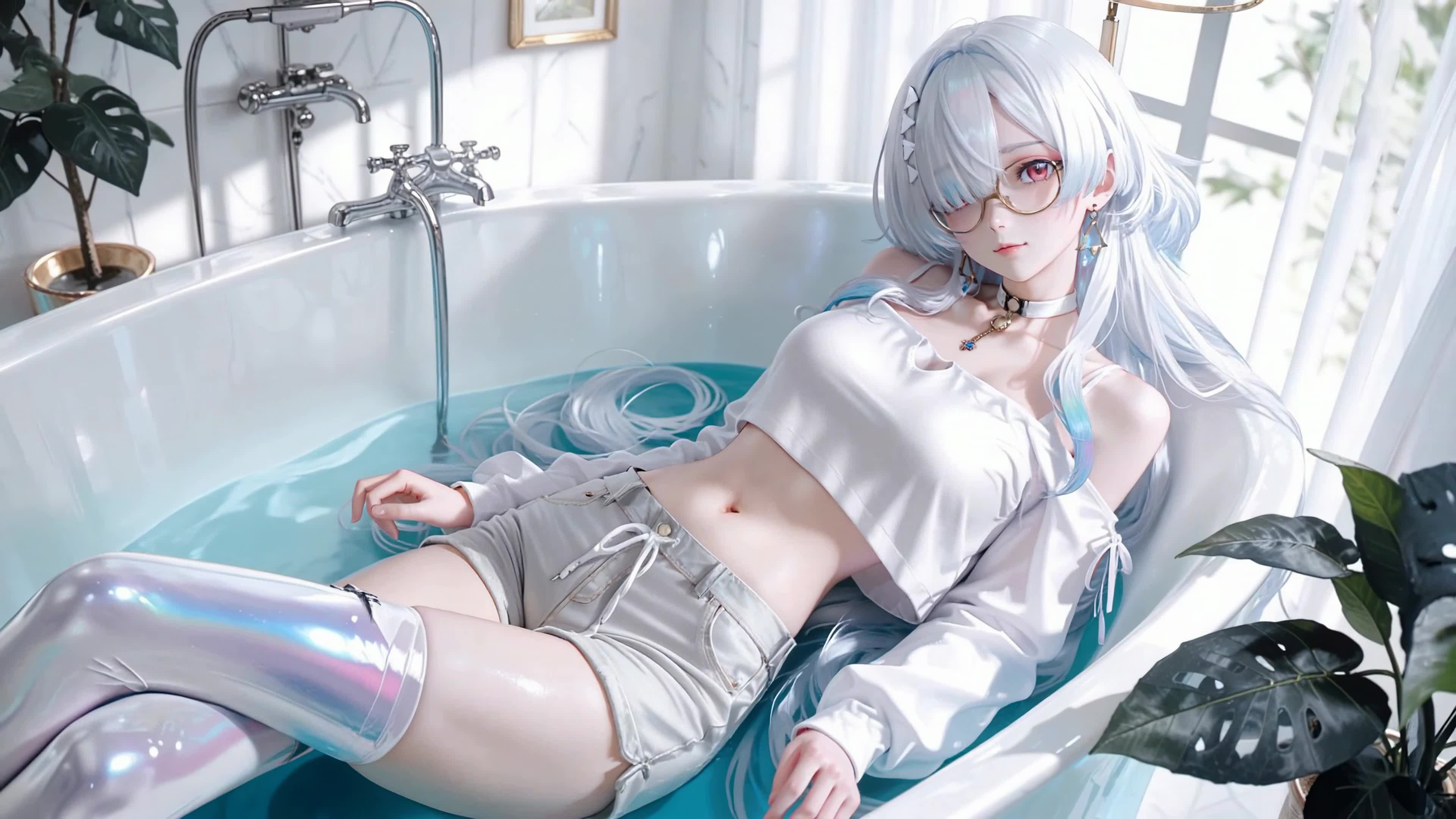 浴缸中的银发少女莫宁