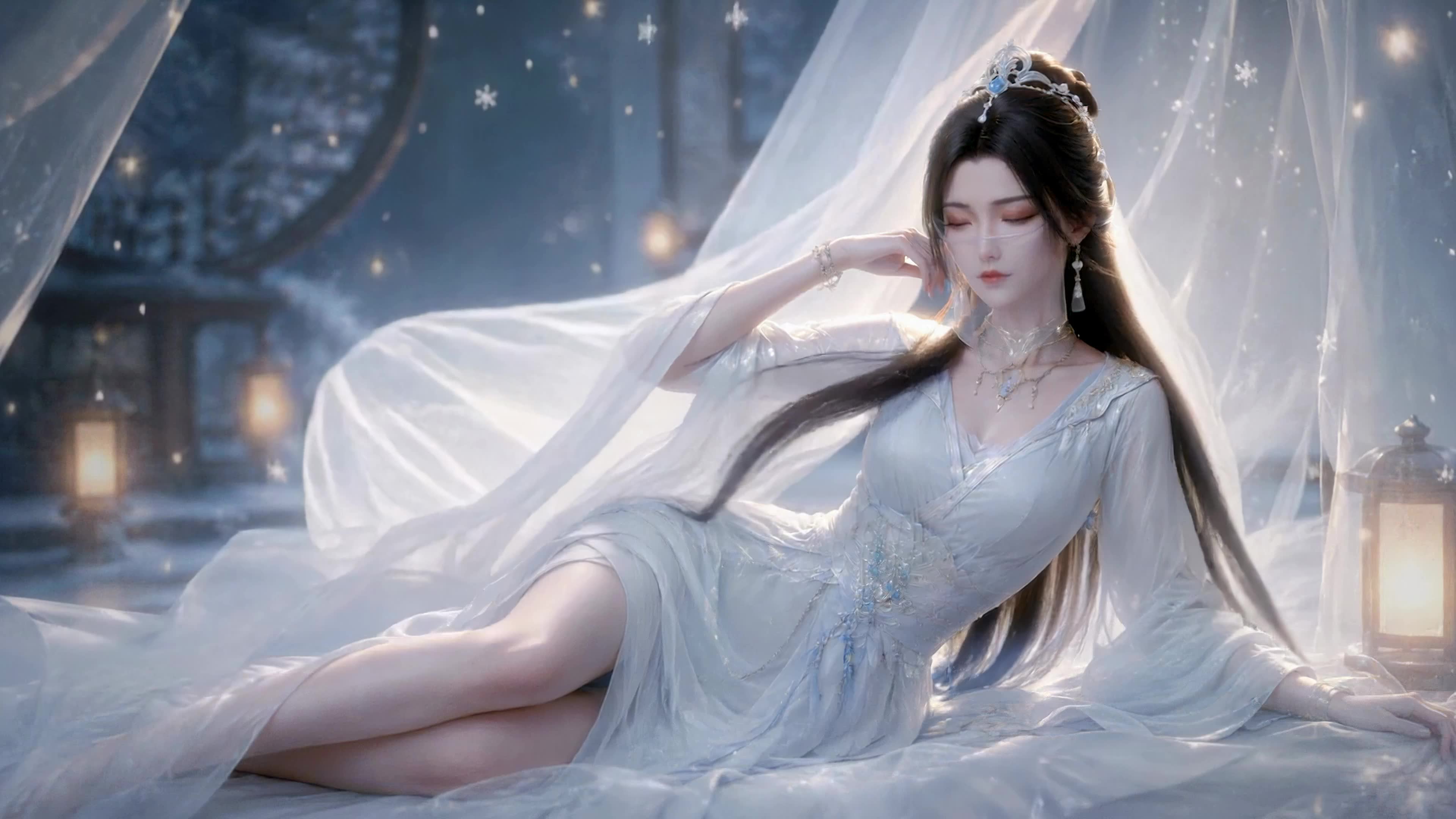 雪夜清纱古风美人紫灵