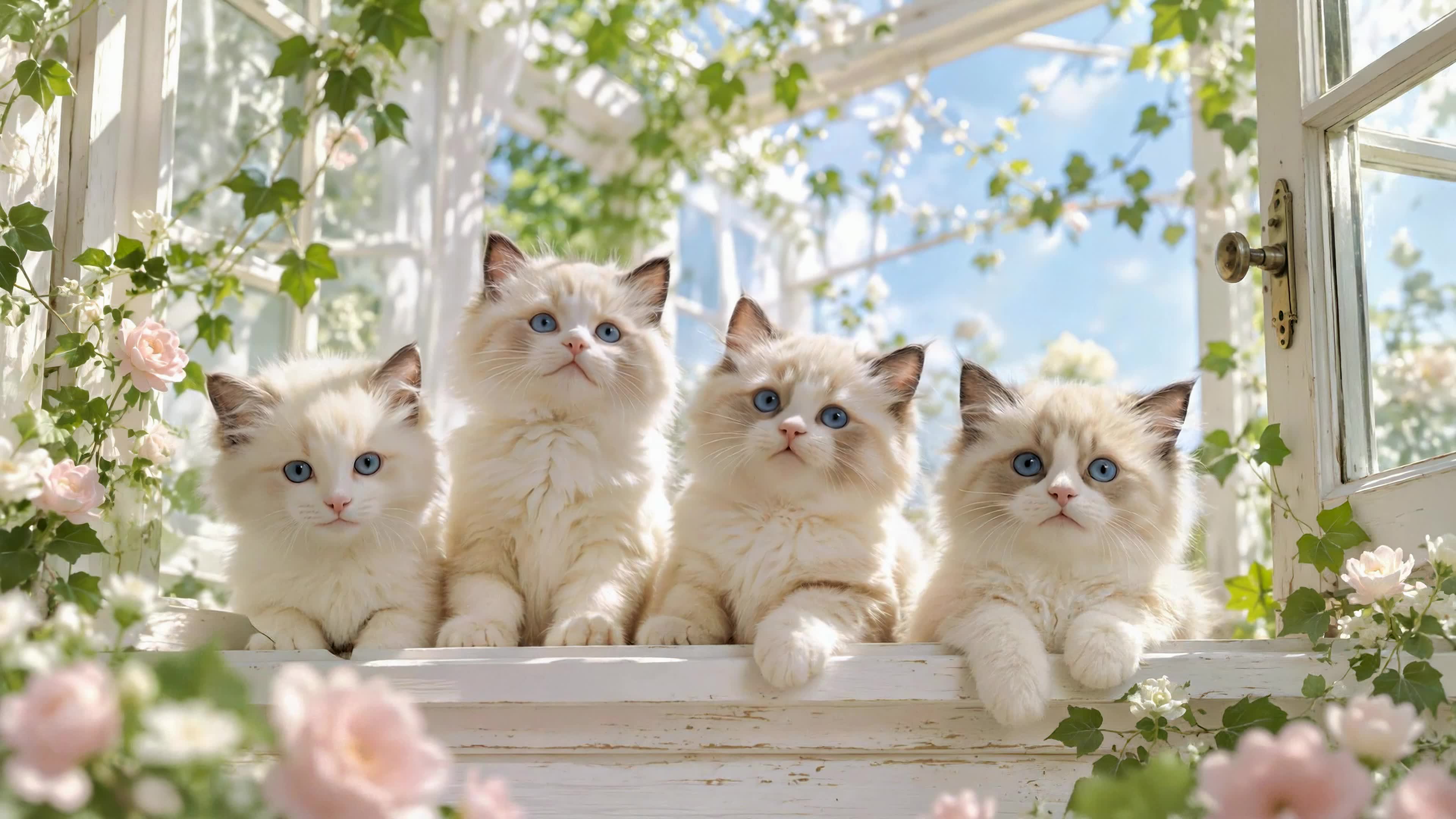 花房窗边的可爱小猫咪