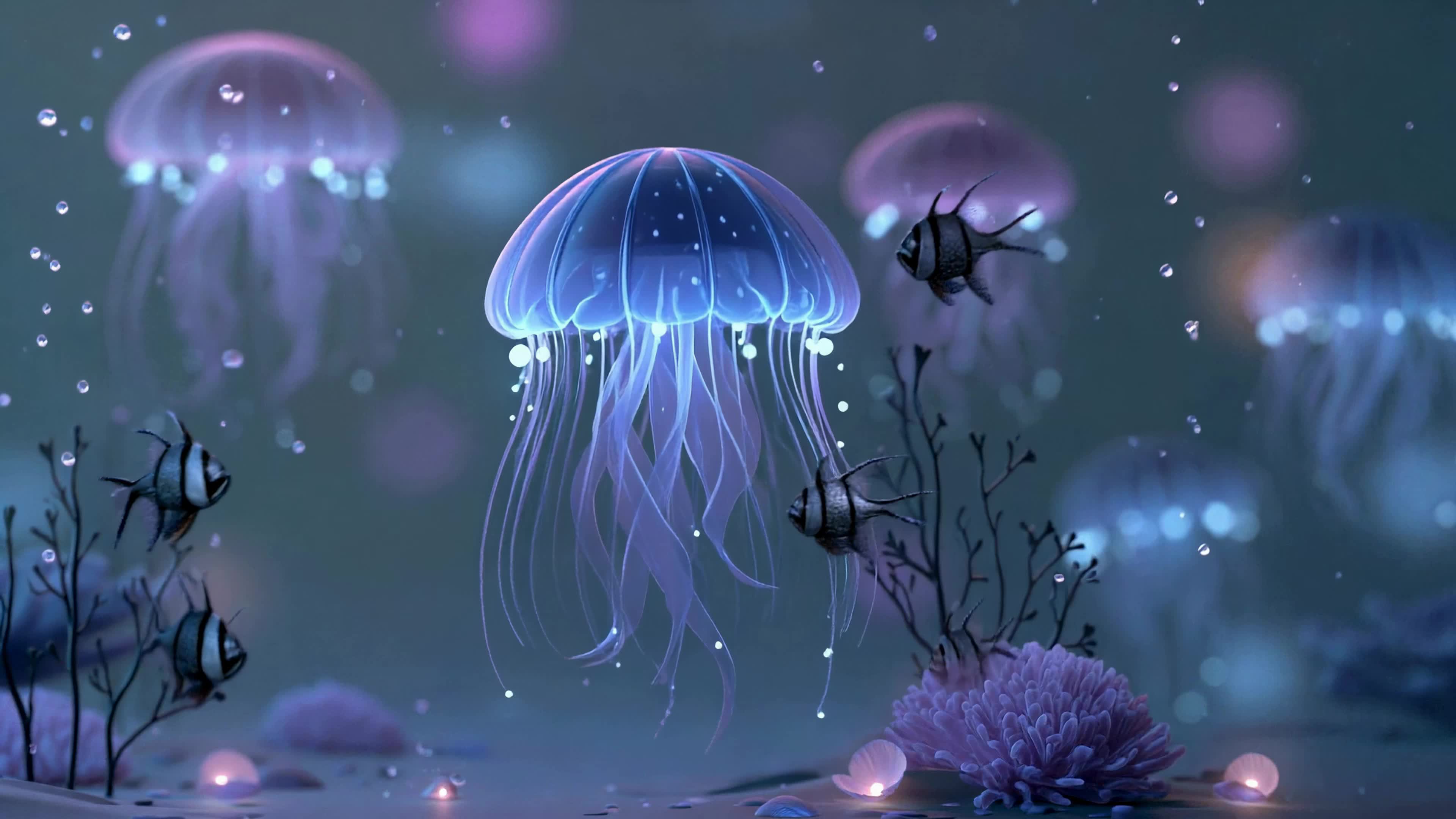 幽蓝深海发光水母