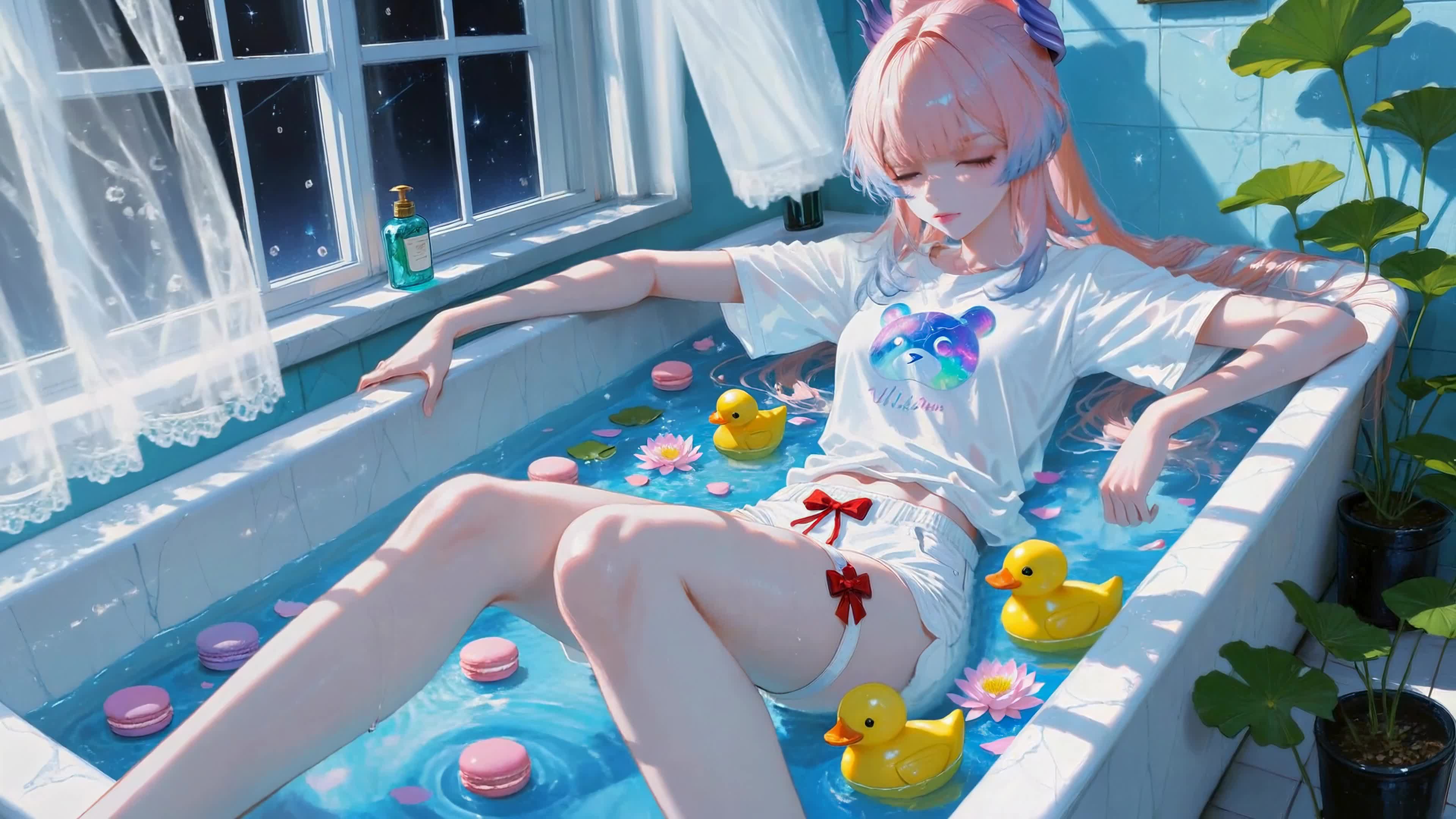 夏日浴缸休闲少女