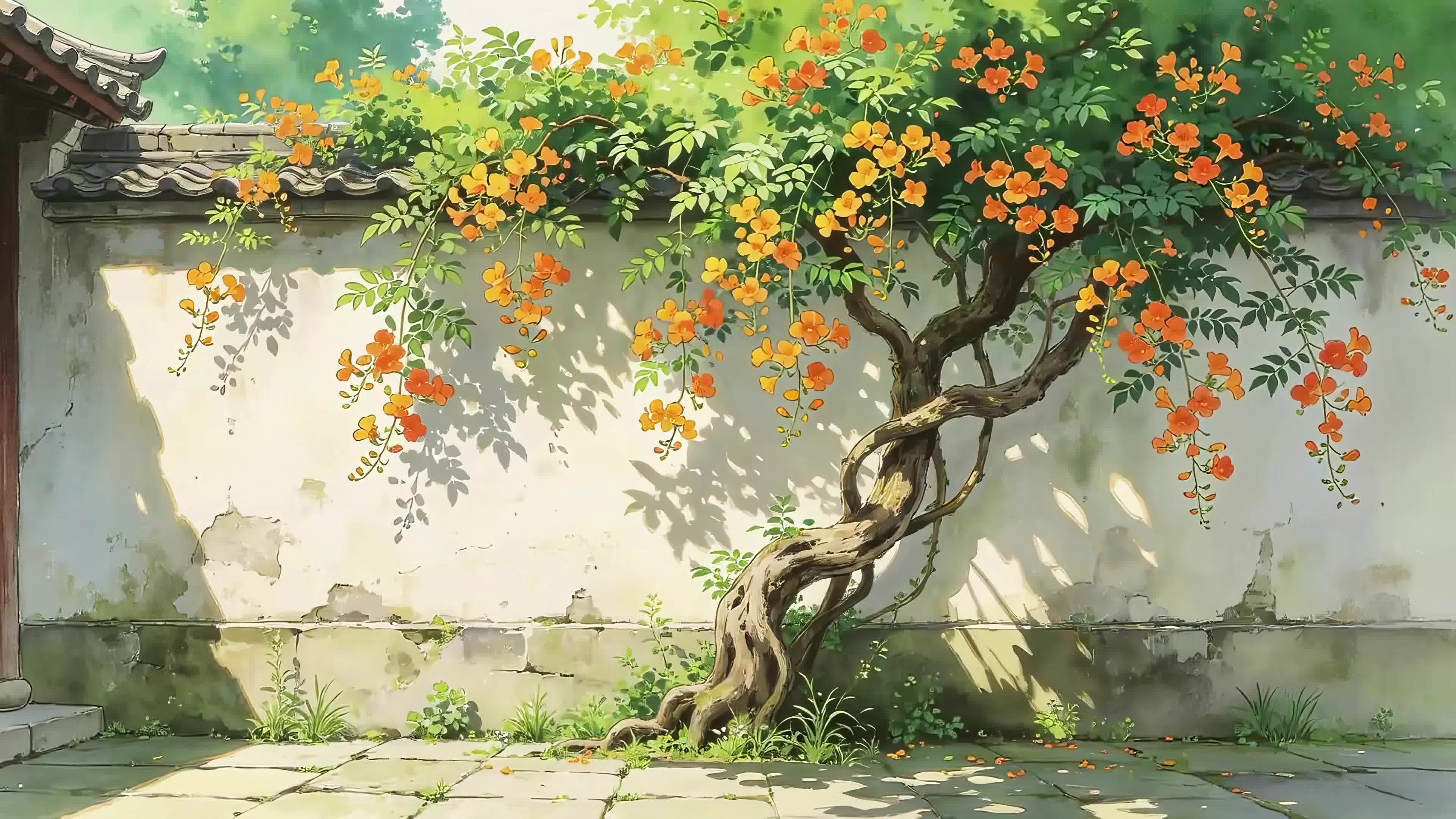围墙边的树