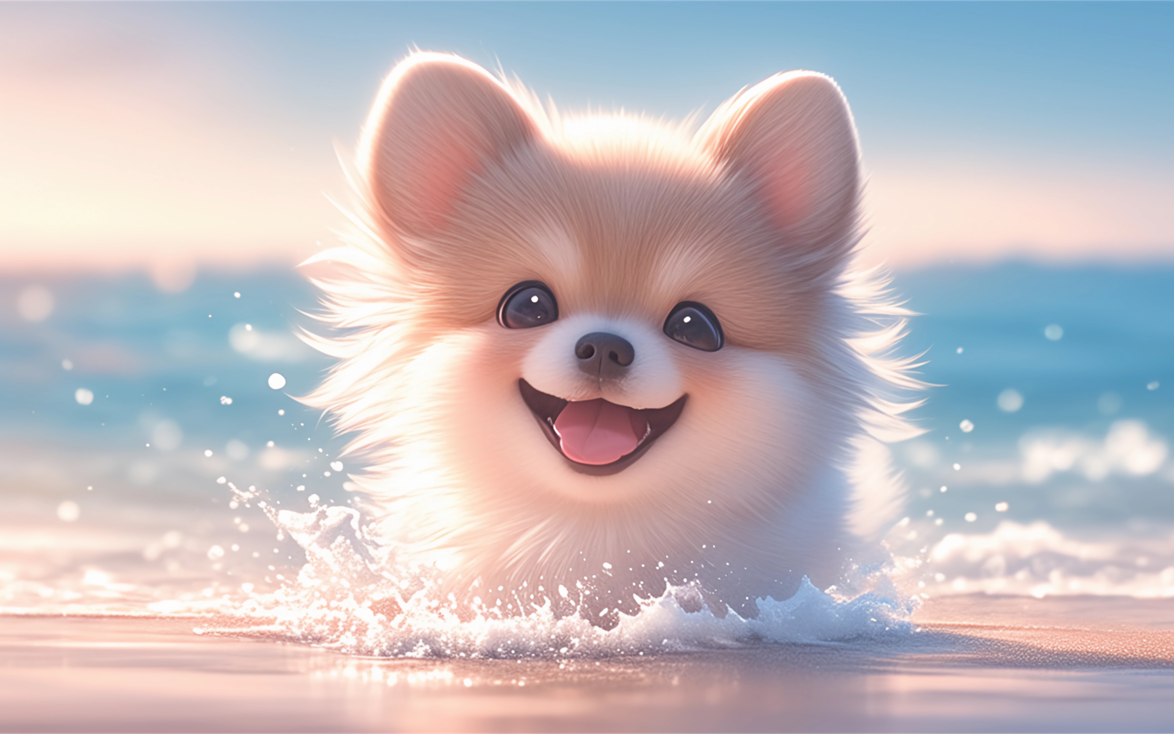 小狗 小可爱 海边 4k壁