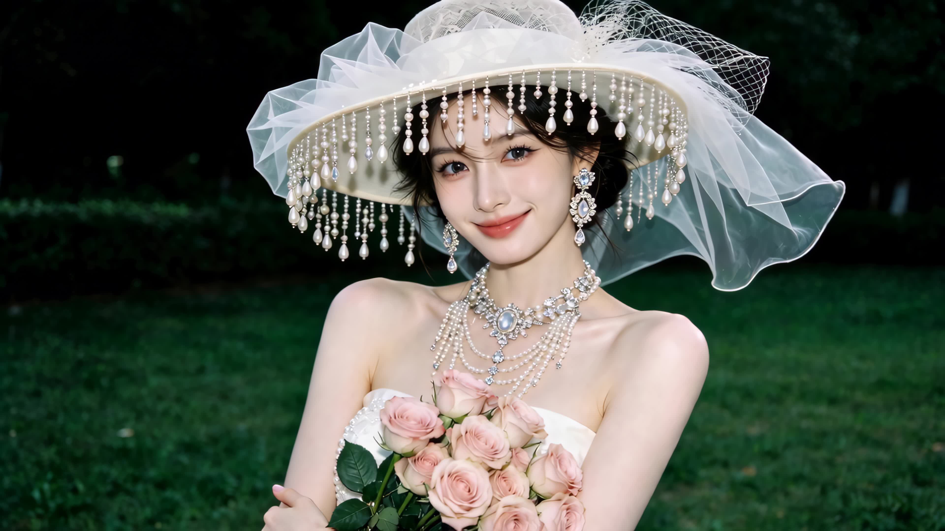 戴珍珠帽的美女