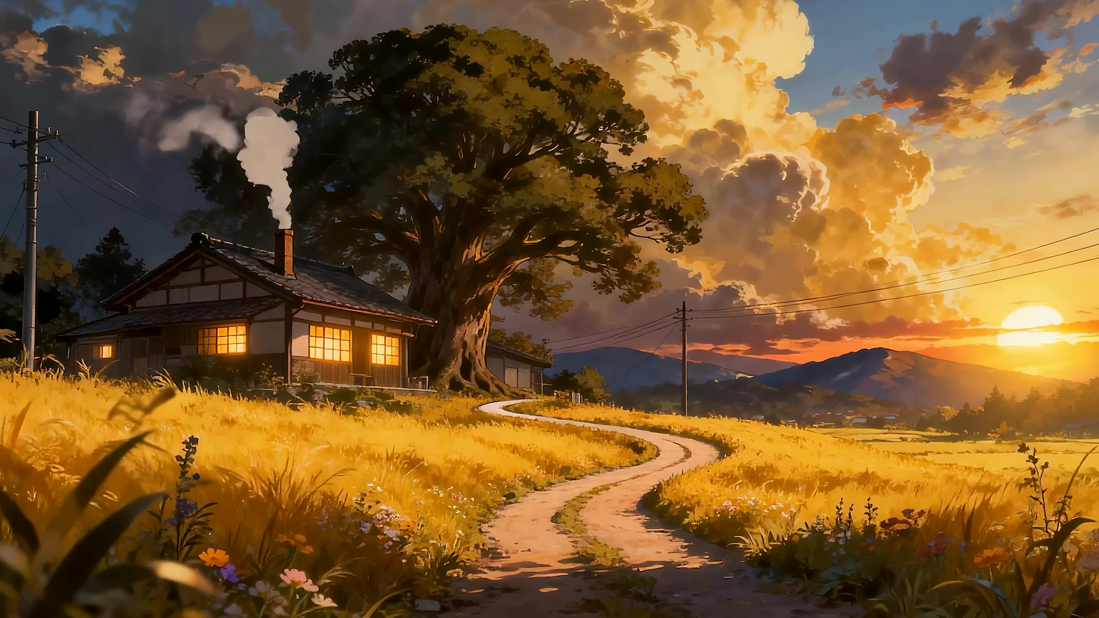 夕阳树木