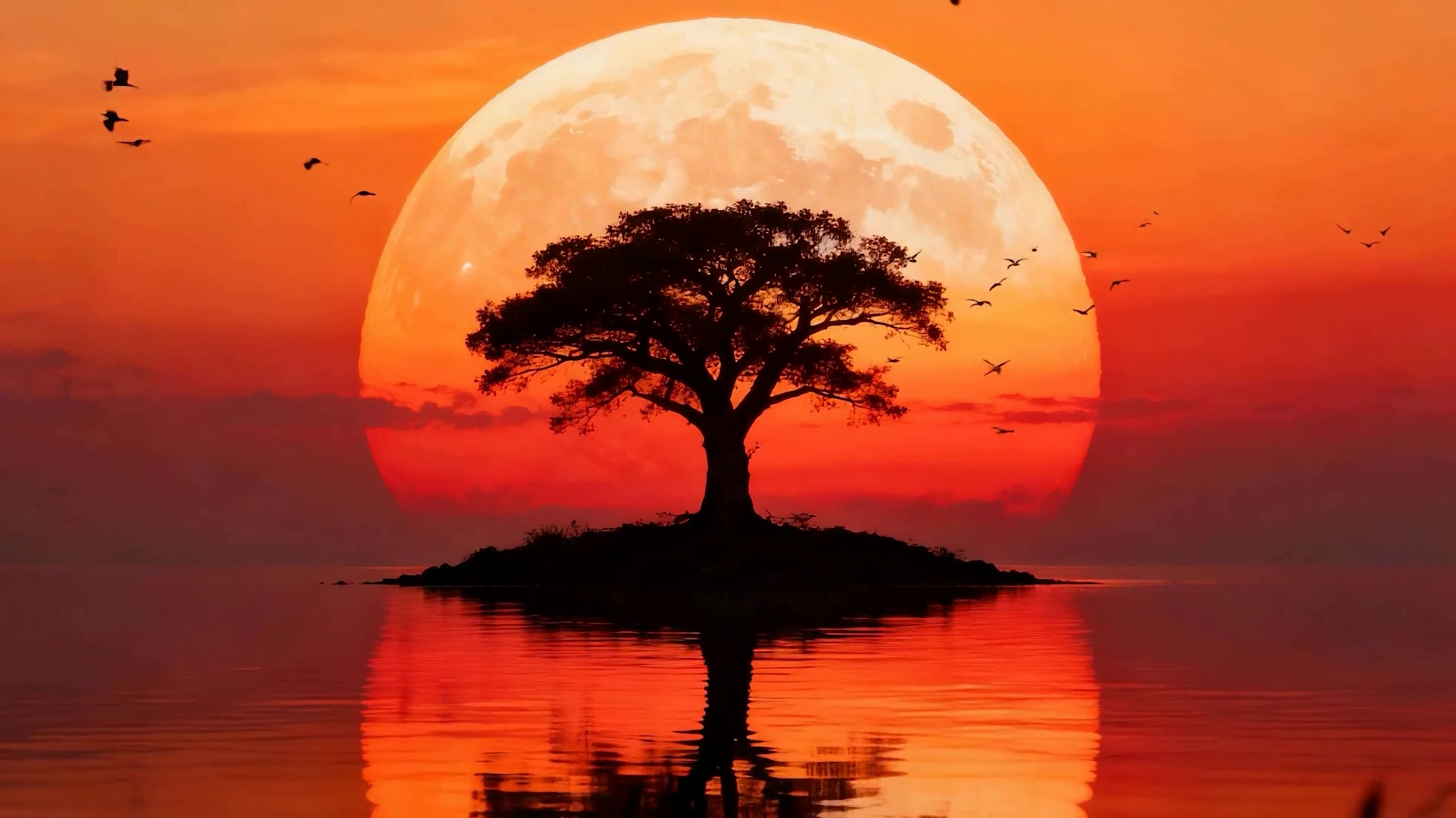 夕阳古树