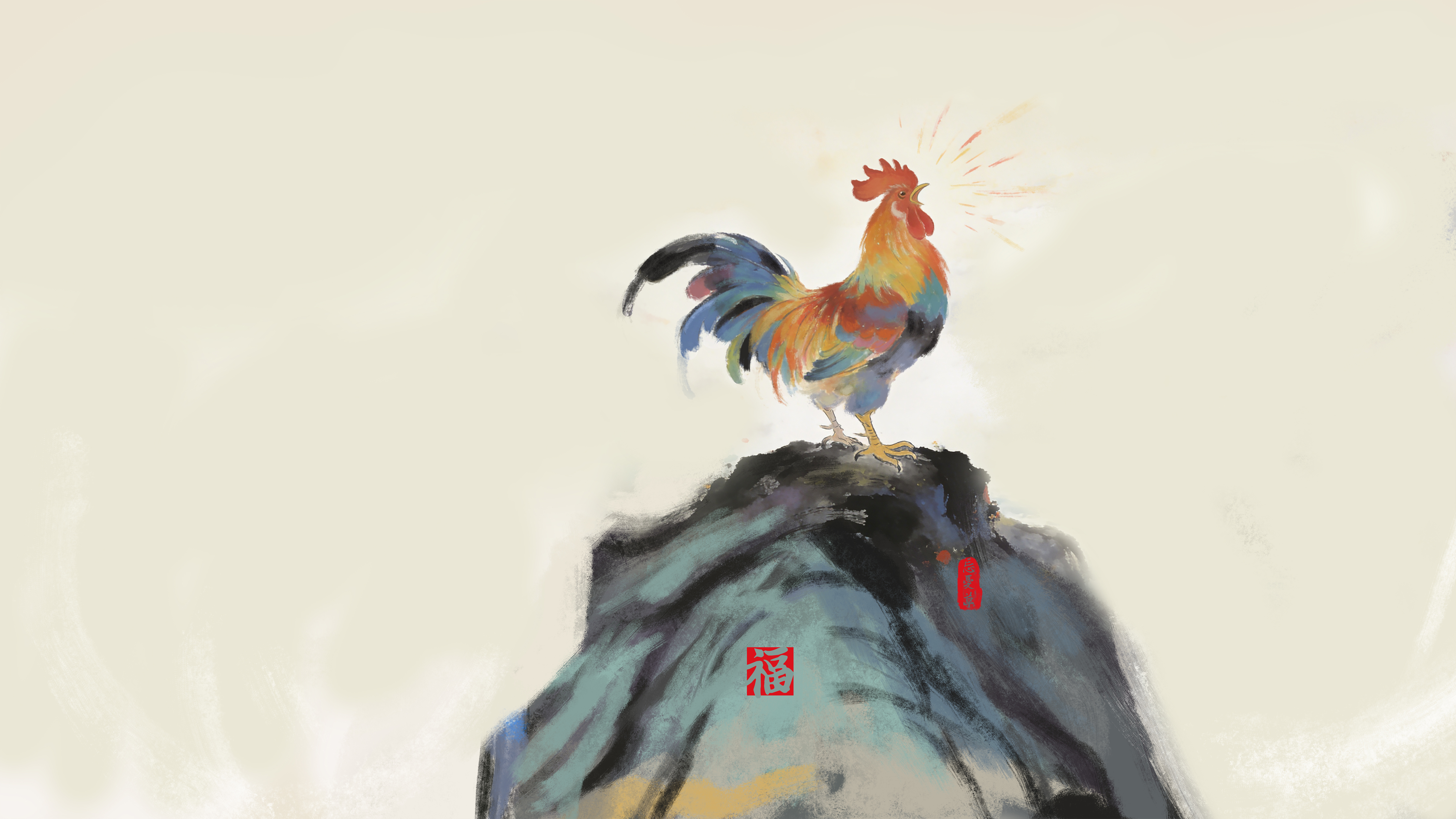 雄鸡报晓 水墨画 国风