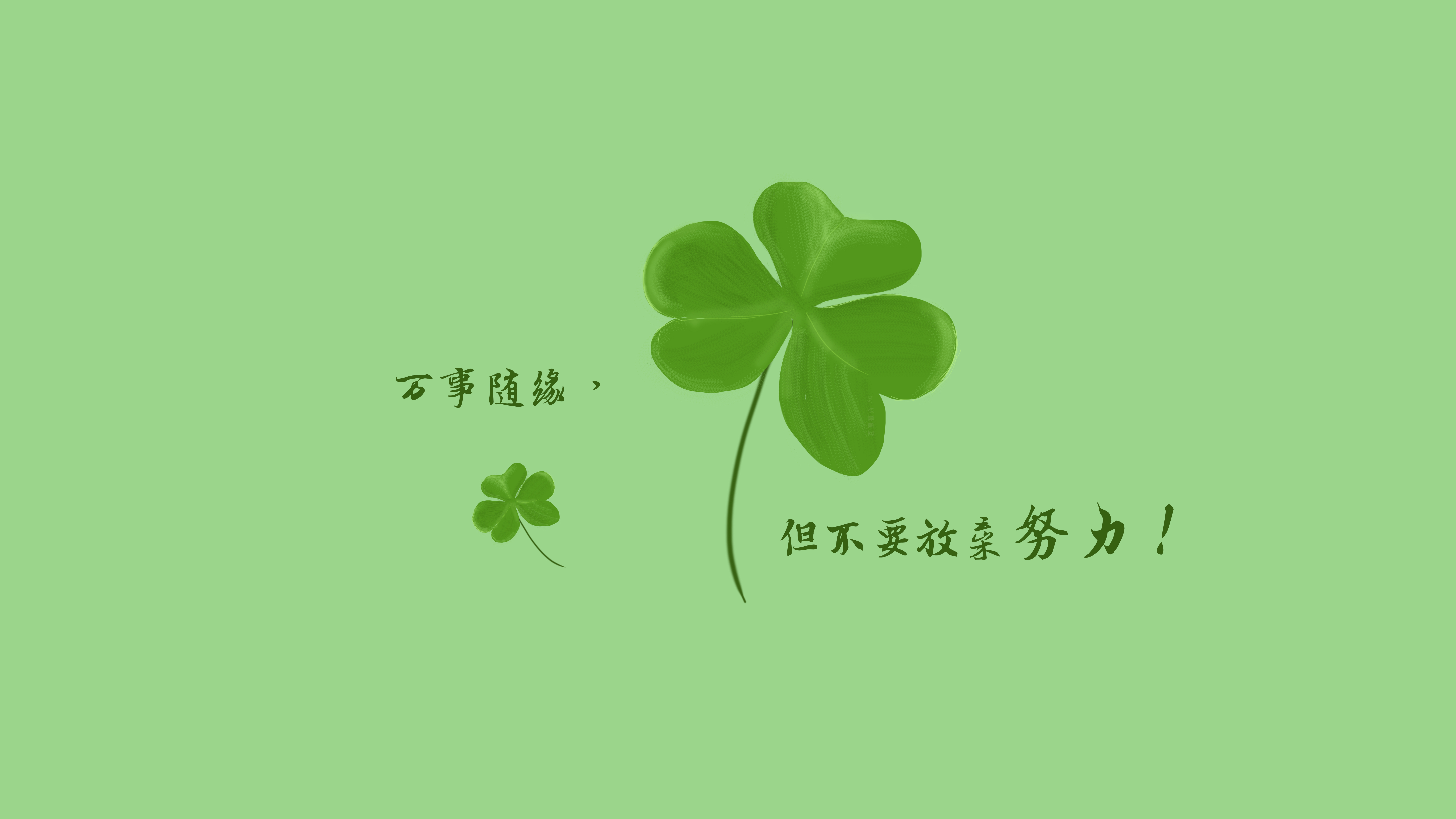 原创忘忧草 绿色三叶草 万事随缘 但不要放弃努力 护眼极简8K高清壁纸